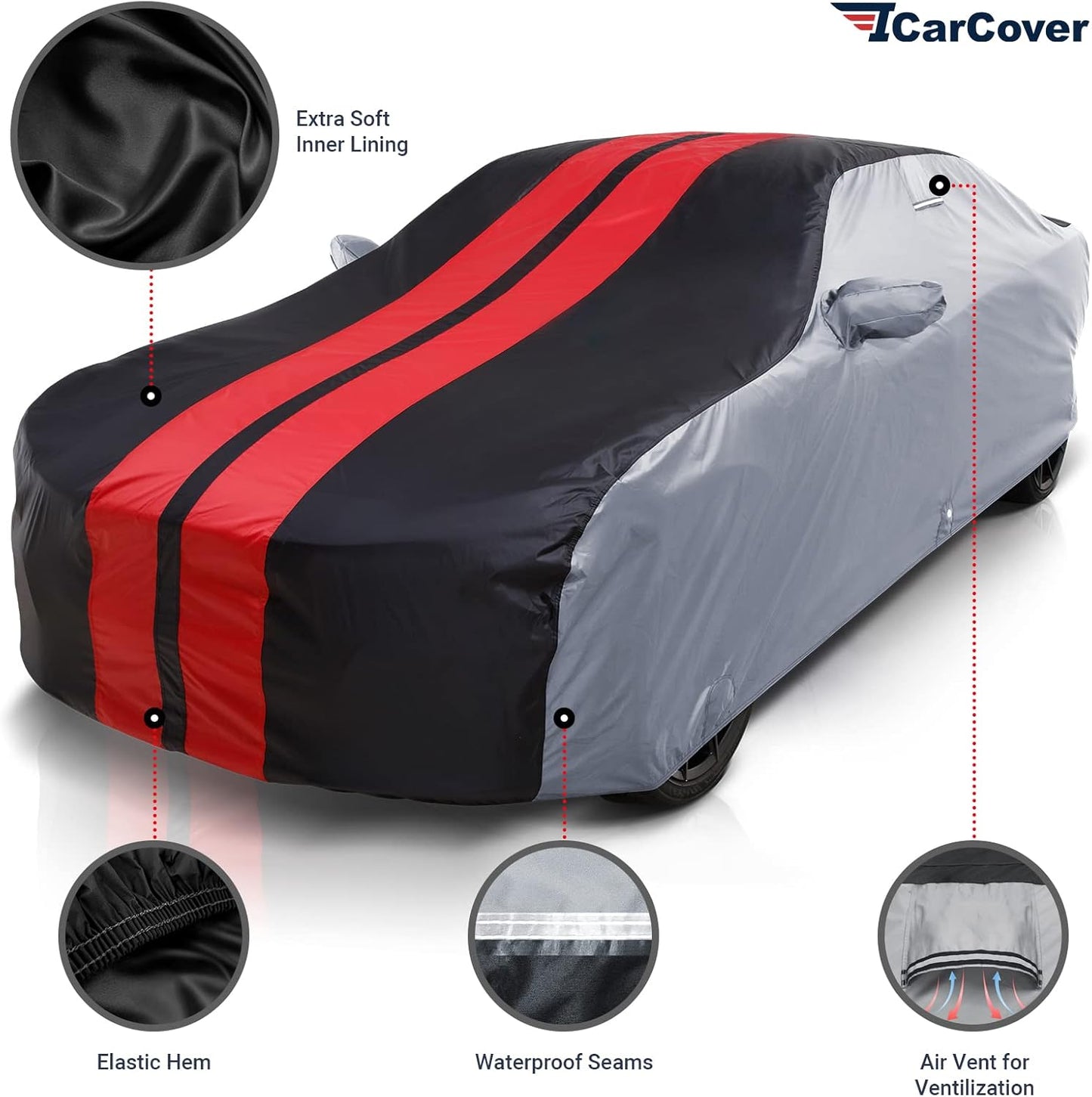iCarCover Custom Car Cover Compatible with Challenger 2008-2024, Waterproof All-Weather Rain Snow UV Sun Protector Full Exterior Indoor Outdoor Car Covers, Tribe (Gray/Black)