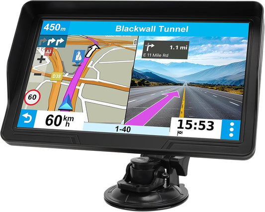 GPS Navigator for Car Truck RV, 9 inch Touch Screen Latest 2025 Map, Real Voice Spoken Turn-by-Turn Direction Reminding Navigation System, Vehicle GPS with Speed and Red Light Warning (1 Bracket)