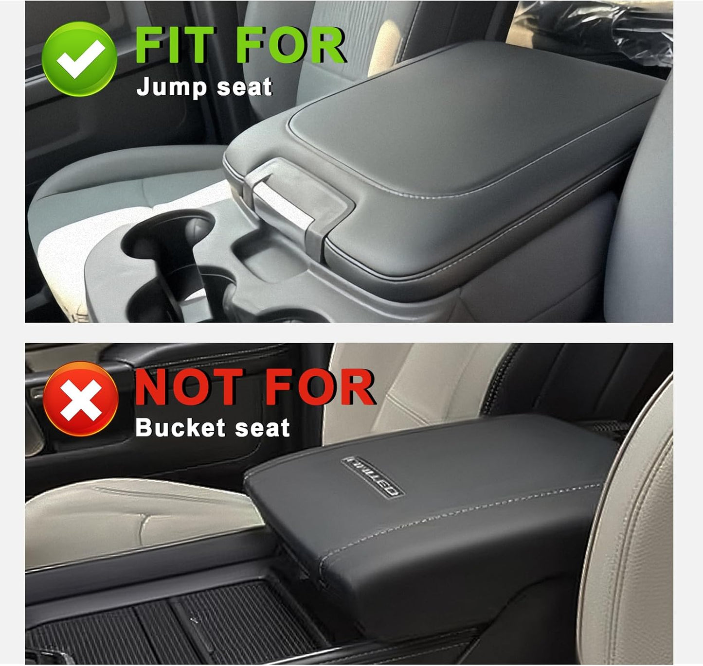 Muslogy Center Console Armrest Cover Compatible with Dodge Ram 1500 2013-2018 & 2013-2025 Ram 2500/3500 Comfort Armrest Pad Arm Rest Cushion Vegan Leather Protector Regular Thick(Jump Seat ONLY)