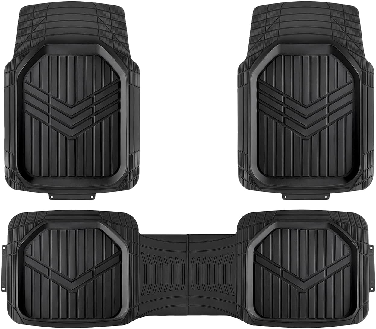 Amazon Basics 3-Piece All-Weather Heavy Duty, Full Set Rubber Floor Mats for Universal Fit in Cars, SUVs, and Trucks, Black, Trim to Customize