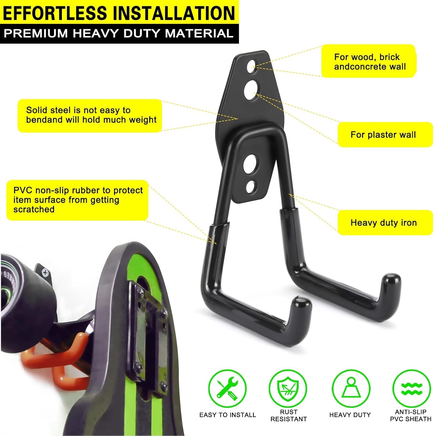 28 Pack Heavy Duty Garage Hooks, Utility Wall Mounted Storage System, with Anti-Slip Coating Hanger, for Hanging Power and Garden Tools, Ladders, Bikes, Ropes and Bulk Items