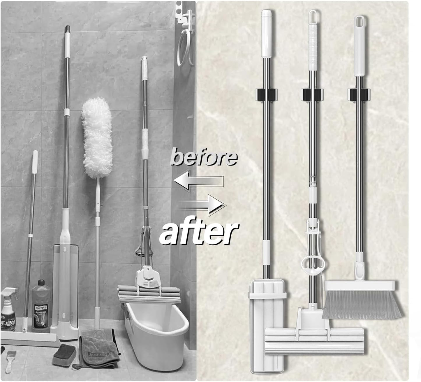 3-H Broom Hanger,Mop Holder Wall Mount 8 Pack, Broom Holder Wall Mount for Hanging and Organizing Shovel,Rake,Brush,Yard Tools in Kitchen,Laundry Room,Bathroom,House(black)