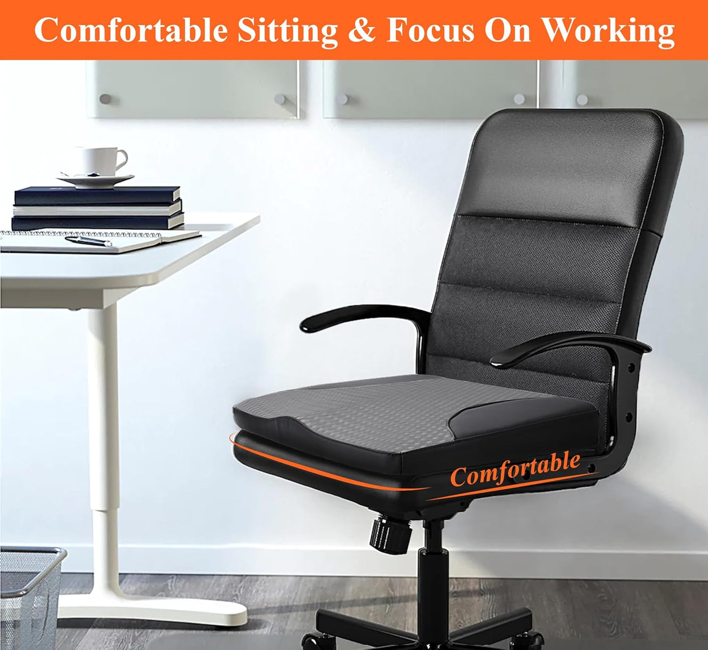 kingphenix Premium Car Seat Cushion, Memory Foam Driver Seat Cushion to Improve Driving View- Coccyx & Lower Back Pain Relief- Seat Cushion for Car, Truck, Office Chair (Black & Gray Mesh Cloth)