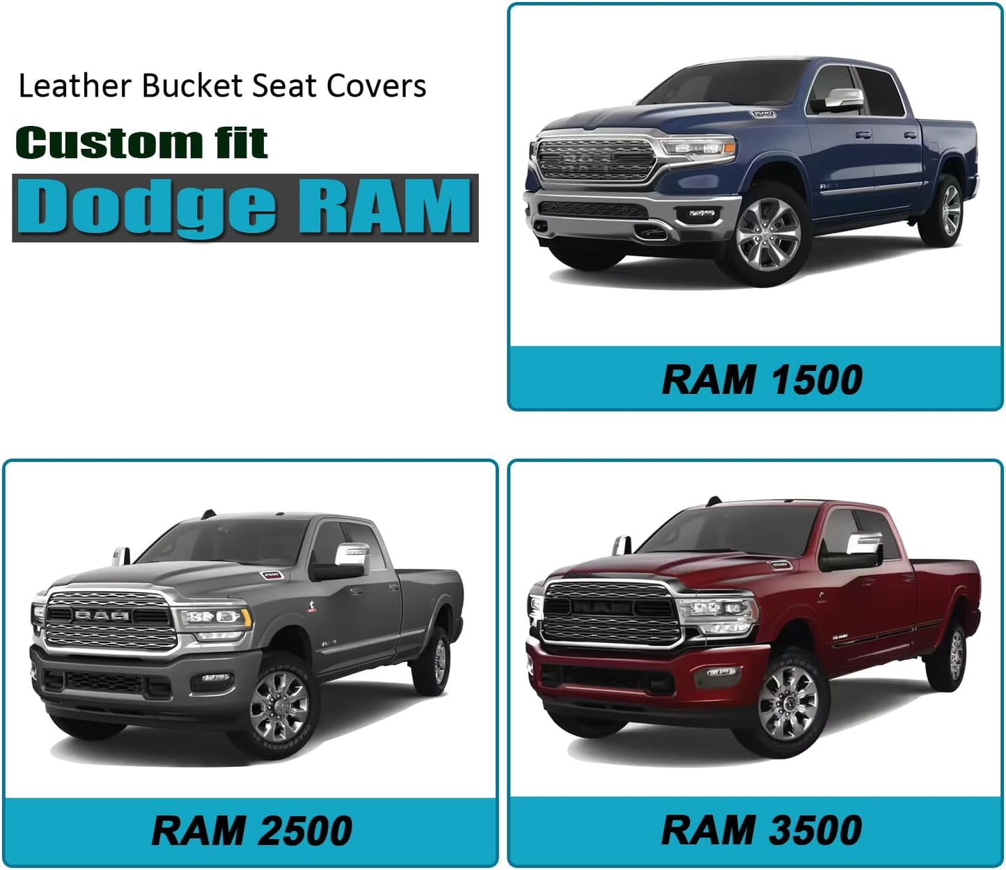 GIANT PANDA 2-Pack Front 3D Air Mesh Car Seat Covers Custom Fit Dodge Ram 1500 2500 3500 Trucks Seat Protectors with Composite Sponge Inside Breathable Automotive Interior Covers(Grey/Gray)