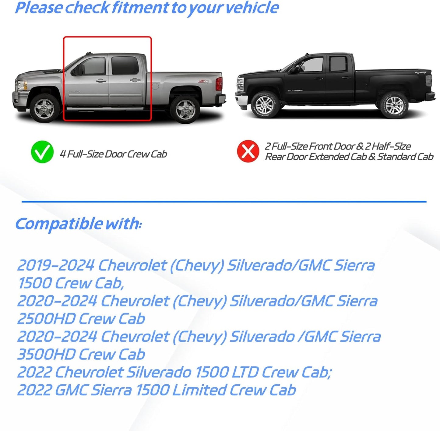 4 PCS Window Visors Deflectors Fit for 2019-2025 Chevrolet Silverado/GMC Sierra 1500 Crew Cab, Rain Guards for 2020-2025 Silverado/Sierra 2500 HD & 3500 HD, 2022 Limited Model, Outside Mount