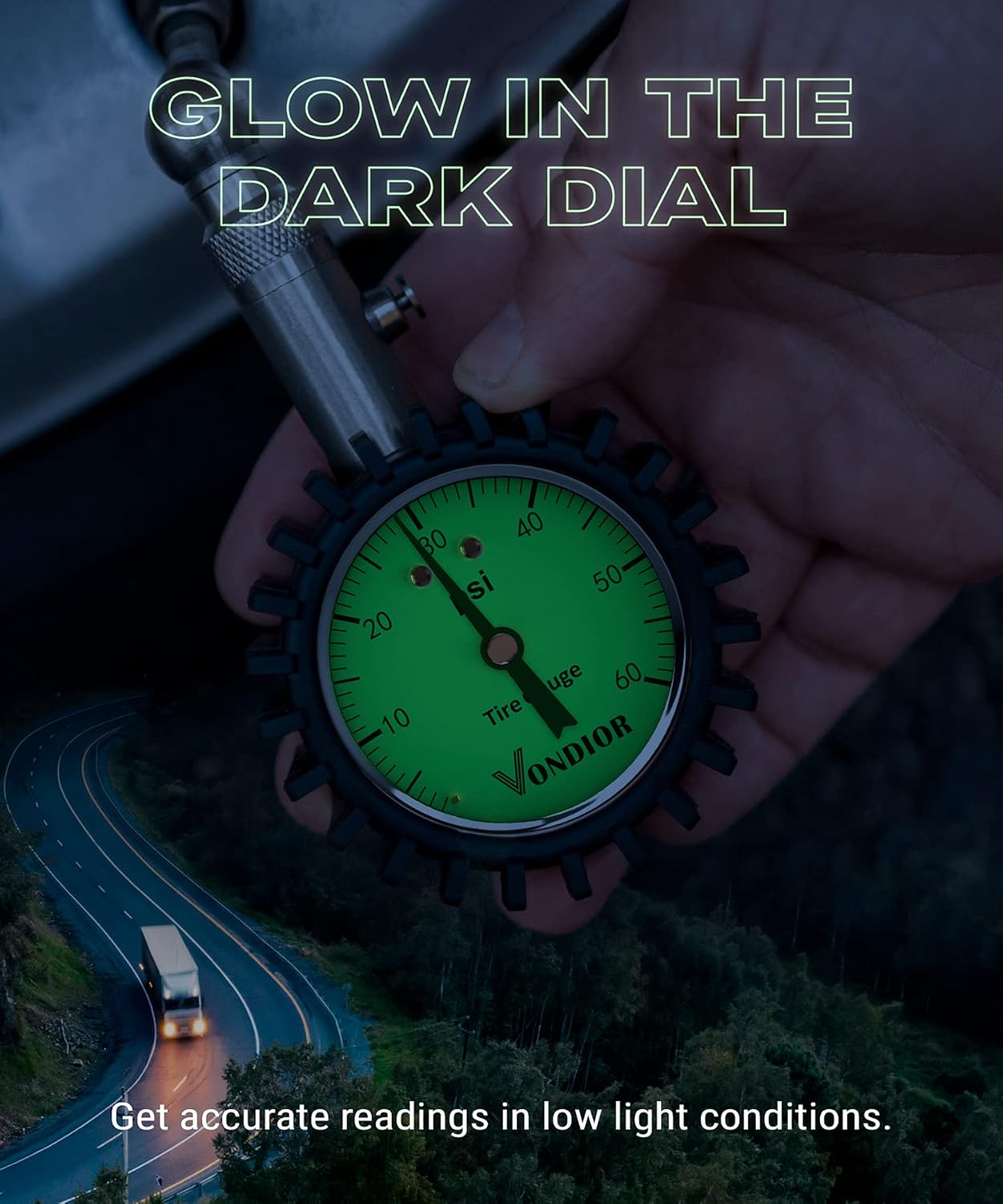 Tire Pressure Gauge - (0-60 PSI) Heavy Duty, Certified ANSI Accurate with Large 2 Inch Easy to Read Glow Dial, Low - High Air Pressure Gauge. Tire Gauge for Car and Trucks Tires by Vondior