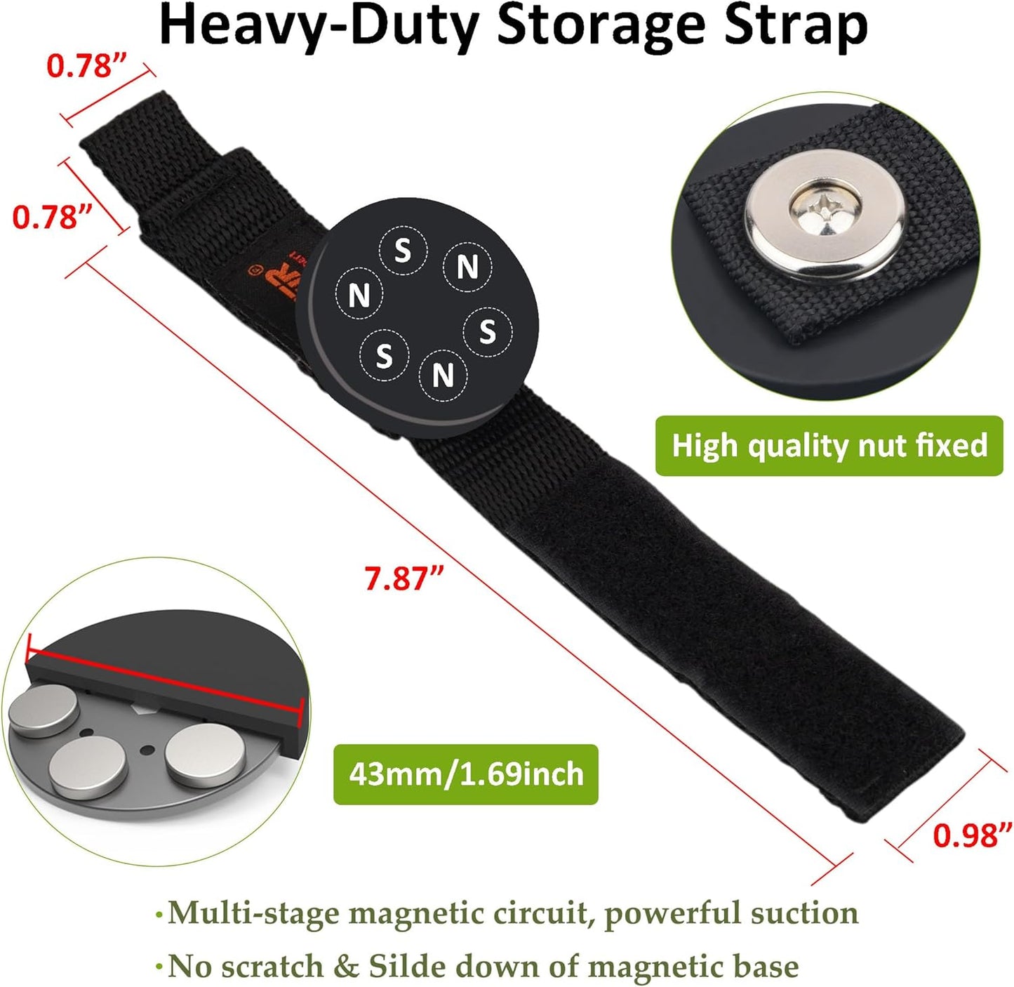 ULIBERMAGNET Strong Magnetic Storage Straps,Heavy Duty Magnetic Garage Storage Tool Organizer,Extension Cord, Cable, Rope,Tools for Garage,Pick-up,RV and Workshop(2 Pack/1.69INCH)