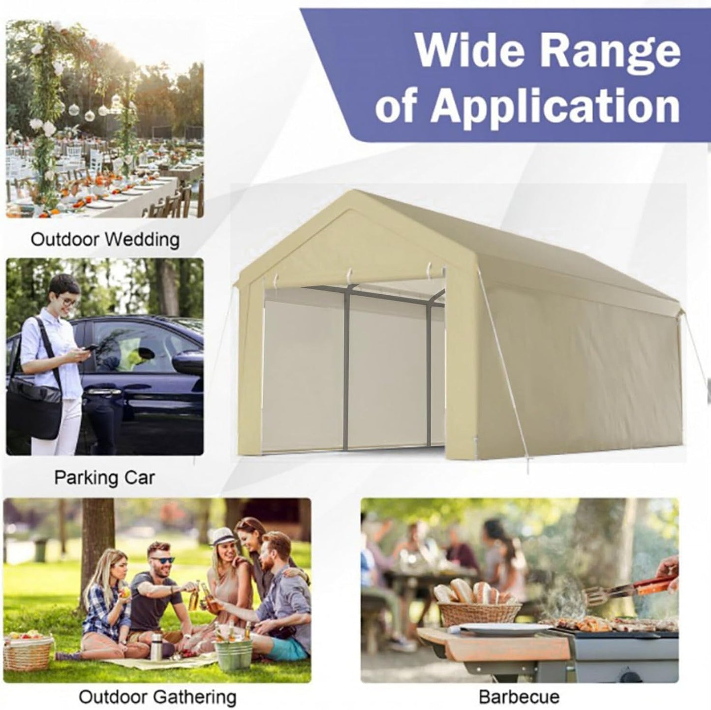 10x20 ft Heavy Duty Carport with Removable Sidewalls,All Weather Carport Garage Party Tent Large Outdoor Canopy Storage Shed for Auto,Truck,Boat,Party (Beige)