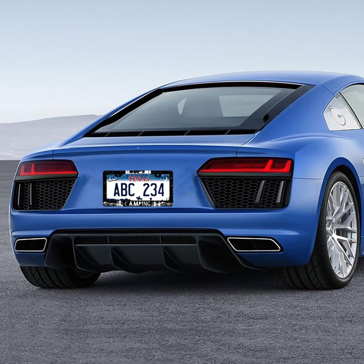 Camping License Plate Frame Forest Mountains License Plate Holder Funny Stainless Steel Accessories Cars Decor with 2 Holes and Screws Fits Standard Us Ca Vehicles License Plate Frames 12.2 X 6 Inch