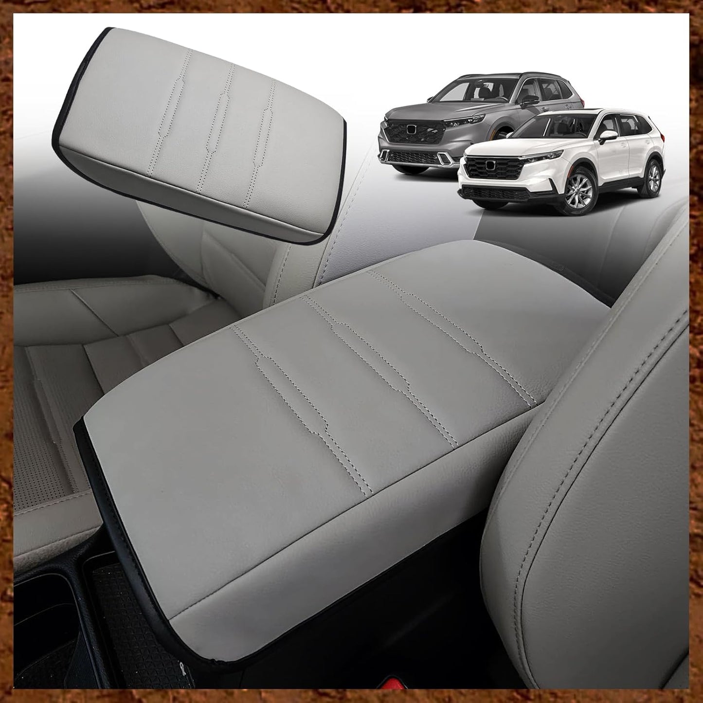 Muslogy Center Console Cover Compatible with 23 24 2025 2026 Honda CR-V Accessories CRV Hybrid LX EX EX-L Sport Touring Armrest Cover Lid Cushion Protector Vegan Leather Extra Soft(Gray/Gray Trim)