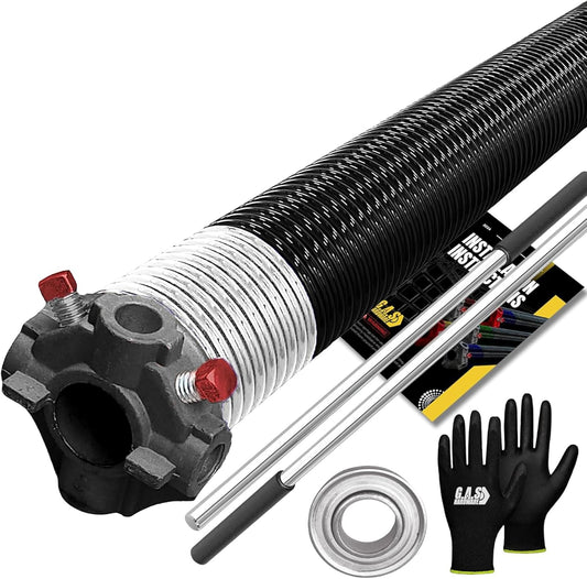 Garage Door Torsion Spring 218x1.75x33 Includes 1” Steel Bearing, Gloves, Manual, and Winding Bars for Right Side of Garage Door Precision E-Coating 5-Year Warranty Min. 30,000 Cycles (Black Cone)