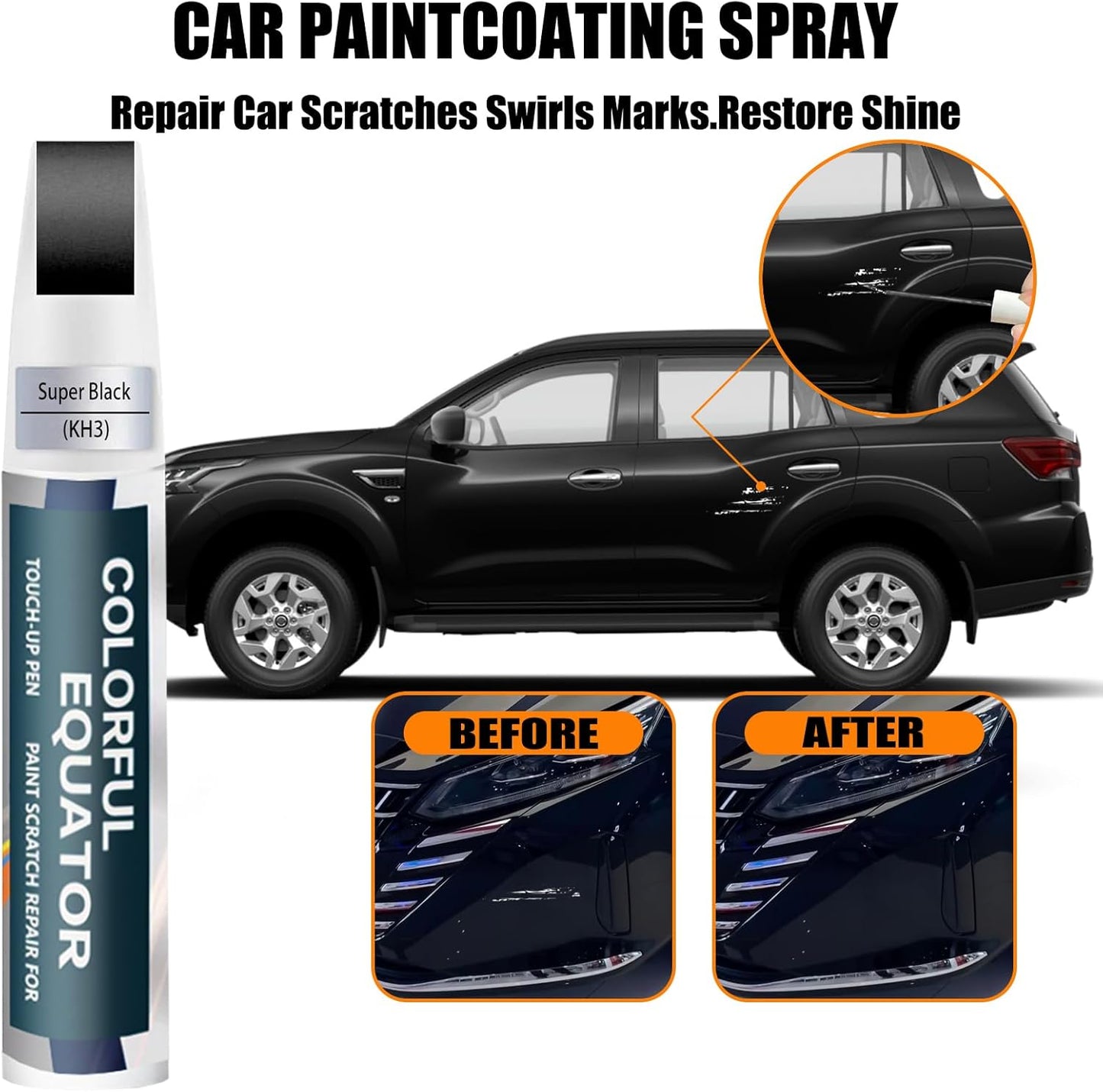 KH3 Black Obsidian/Super Black Touch Up Paint for Nissan, Car Paint Pen Scratch Repair Two-In-One Touch Up Paint, Premium Car Scratch Remover for Deep Scratches