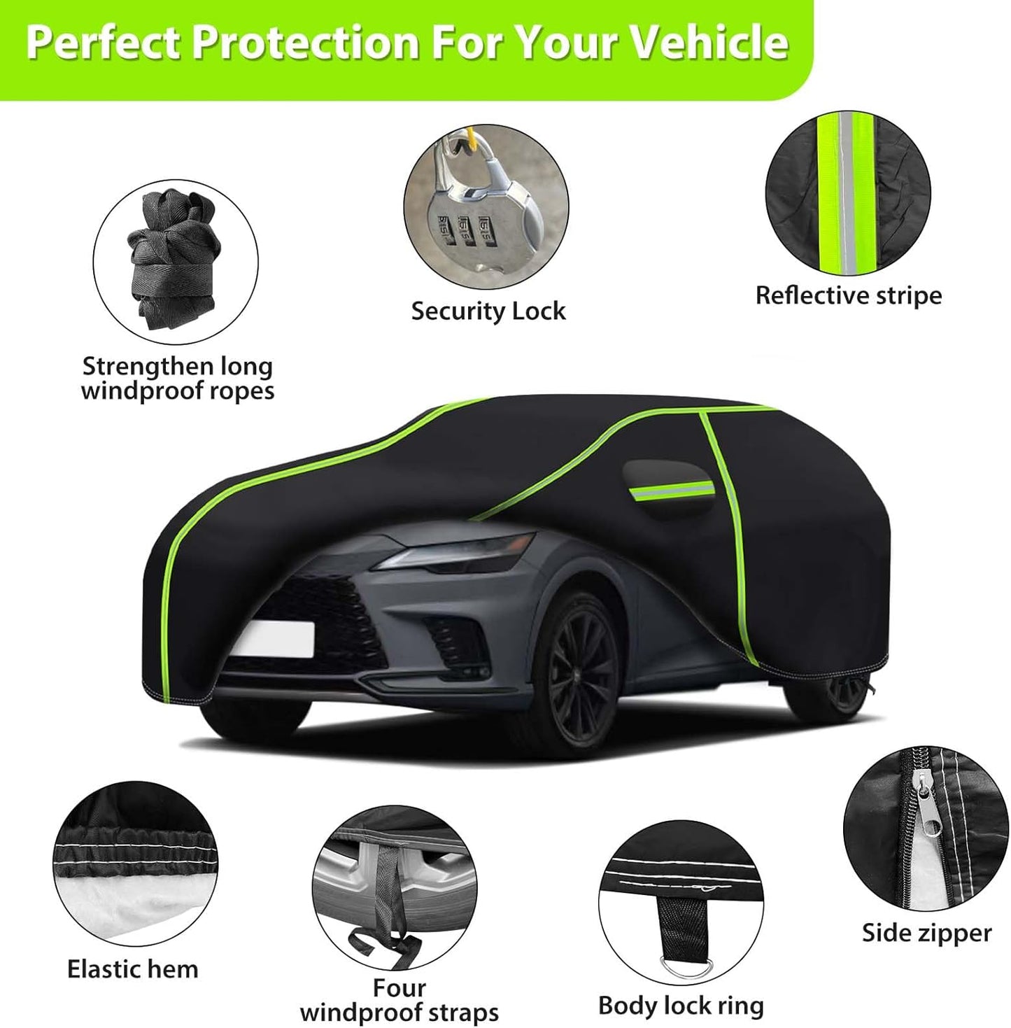Car Cover for 2015-2024 RX350 RX450 RX500，PEVA Full Car Cover –Adding Cotton Protection, All-Weather UV, Dust, Snow Protection – Windproof Outdoor/Indoor Cover with Door Zipper