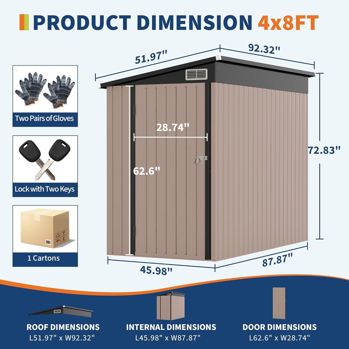 4' x 8' Outdoor Lean to Storage Sheds Outdoor, Heavy-Duty Lean to Garden StorageShed, Metal Wall Side Bike Shed & Outdoor Storage
