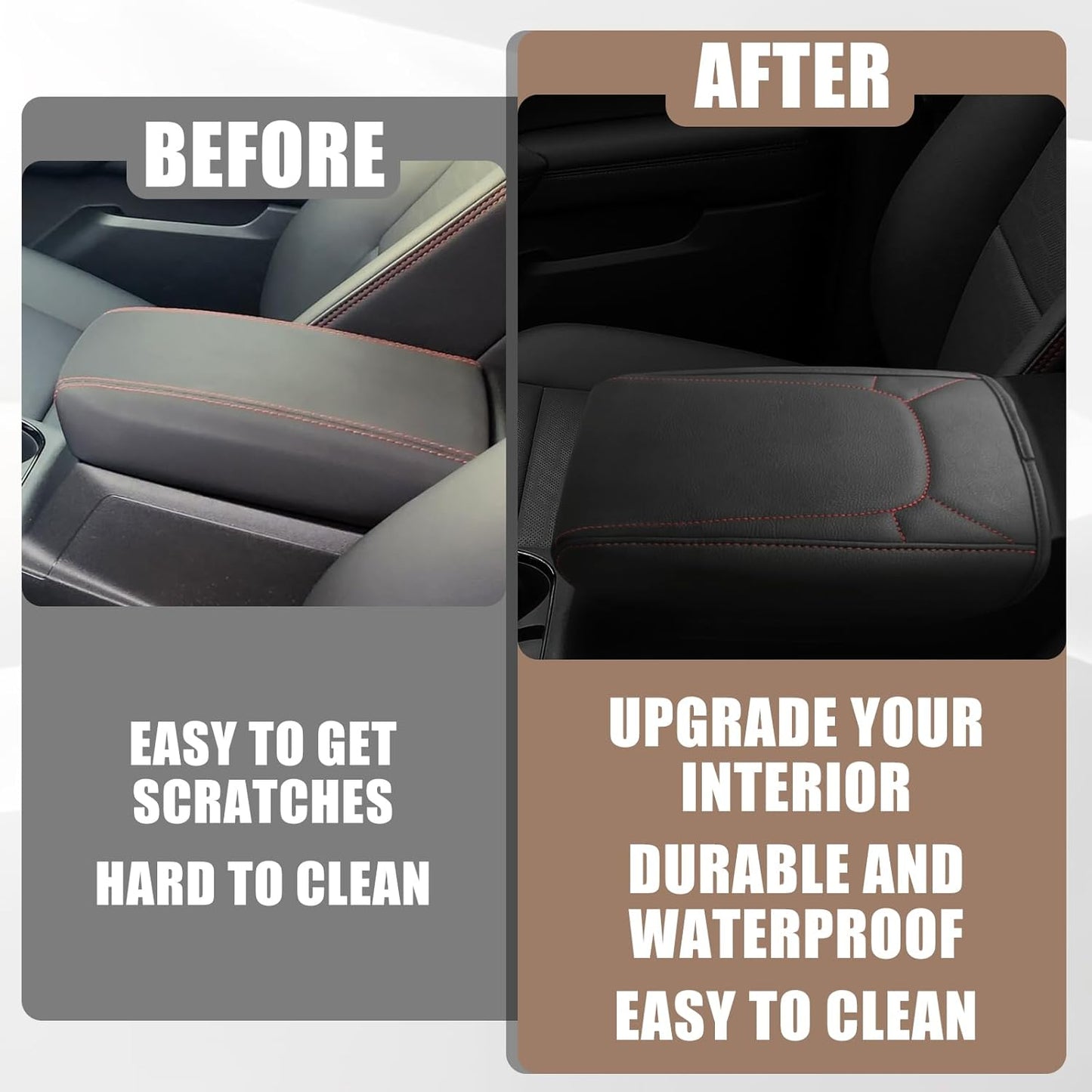 Muslogy Center Console Armrest Cover Compatible with Chevy Colorado/GMC Canyon 2023 2024 2025 ZR2 Z71 Trail Boss LT WT Elevation AT4 Denali AT4X Accessories Regular Thick(Red Stitching)