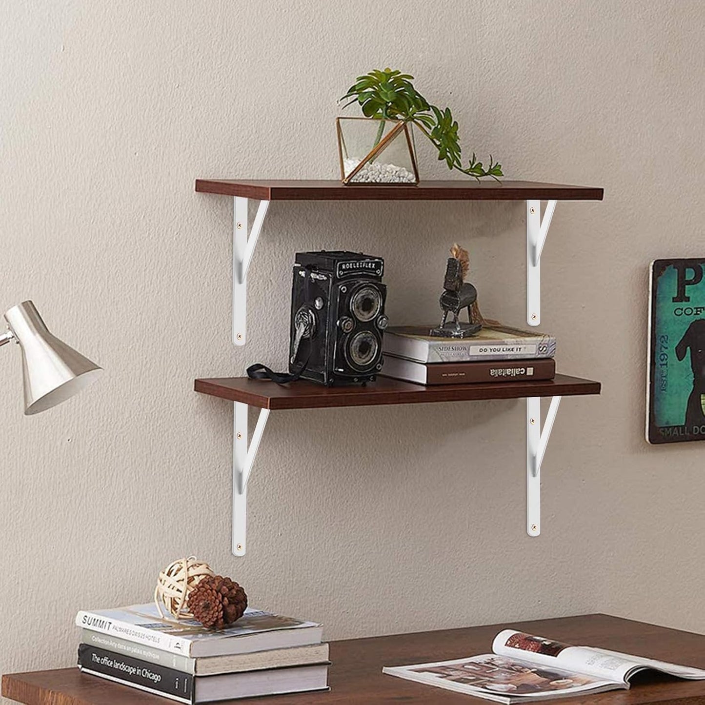 12 Pack L10 x H 8" White Heavy Duty Shelf Brackets with Screws Metal Shelf Brackets Shelf Support Angle Brackets for Shelves L Brackets Heavy Duty Floating Shelf