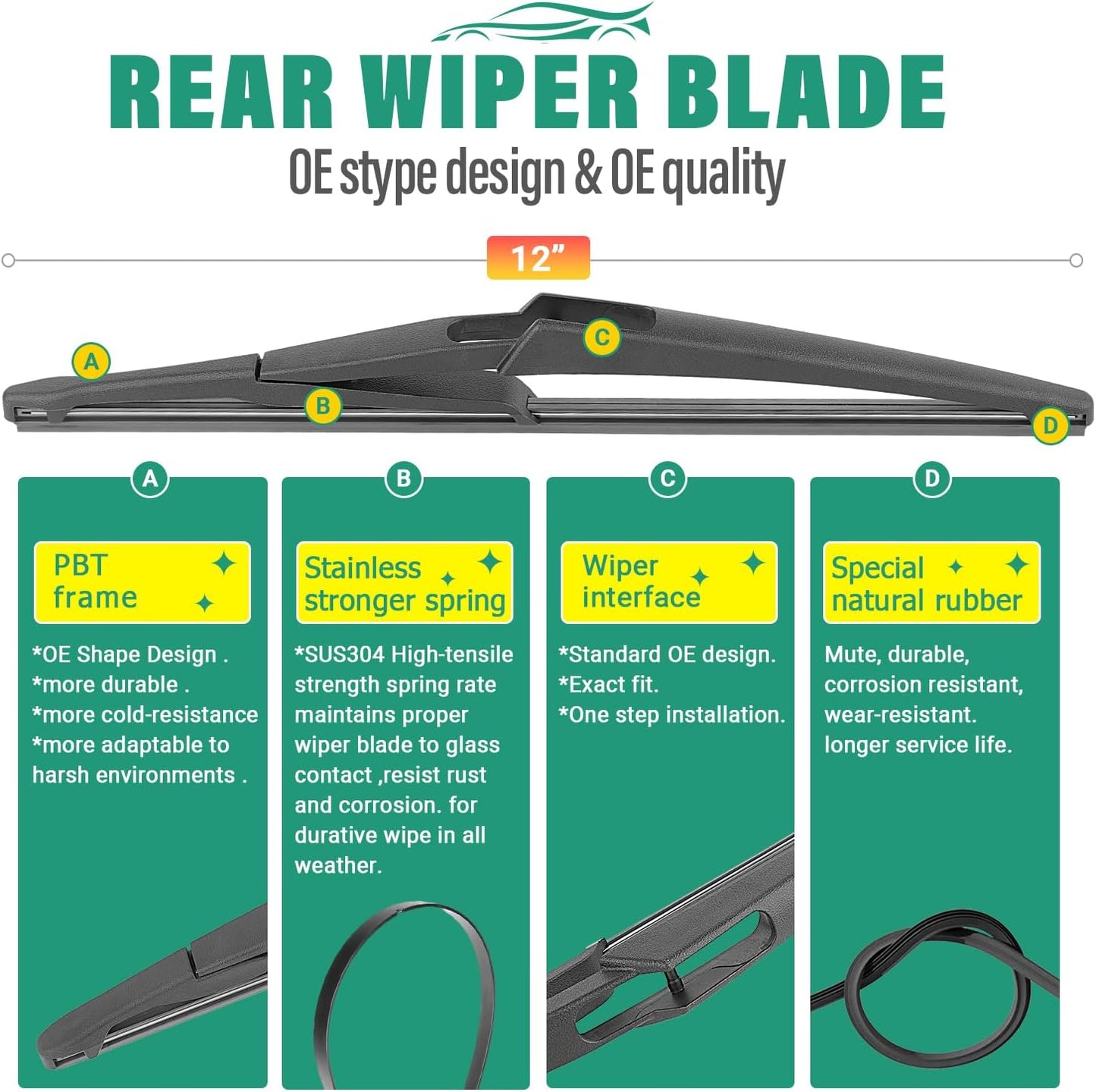 26" 17" 12" Windshield Wiper Blades Replacement for Nissan Rogue 2014 2015 2016 2017 2018 2019 2020 2021 2022 2023 Premium All Weather Front Rear Wipers Set - OEM Quality (Pack of 3)