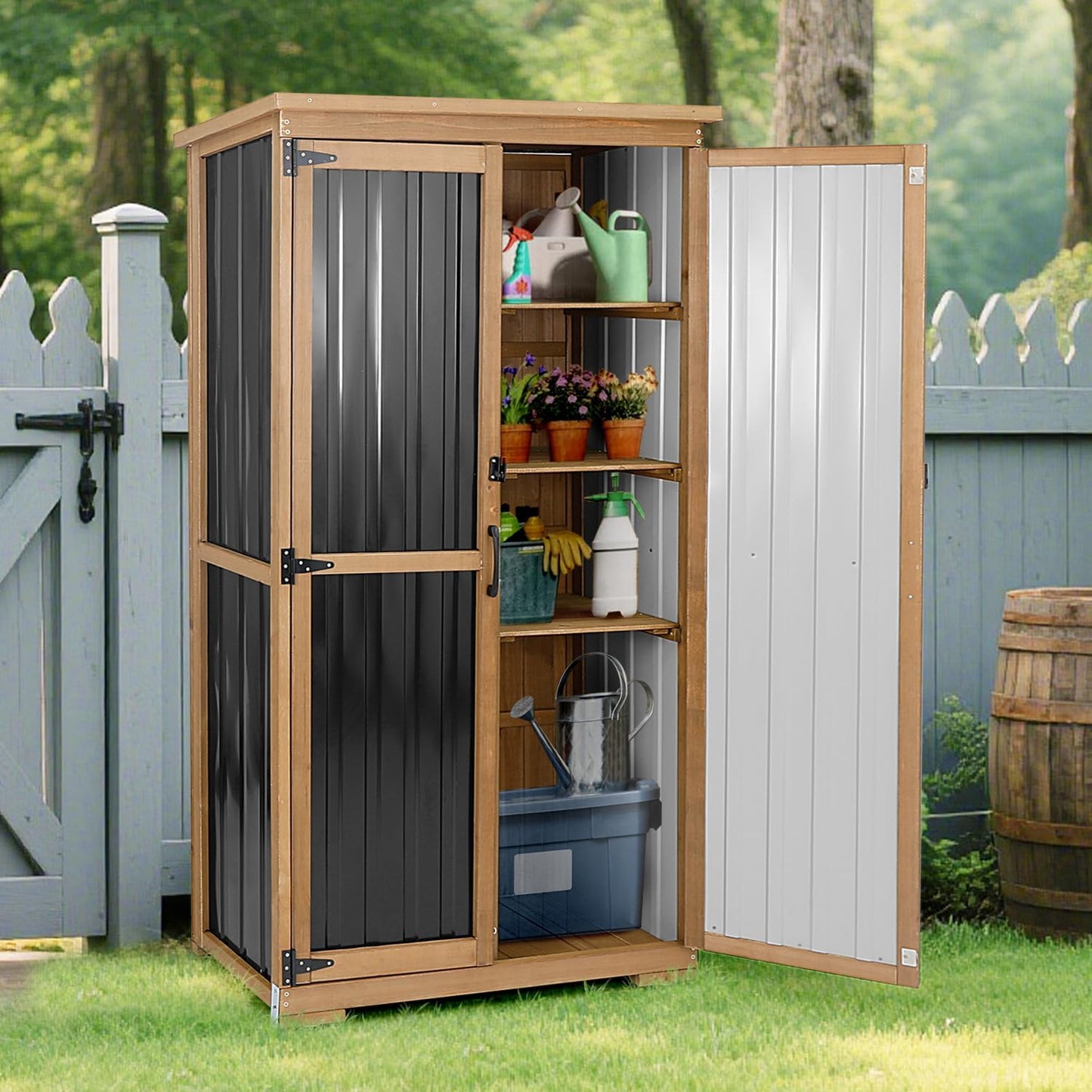 Outdoor Storage Cabinet Waterproof with Shelves, Outside Cabinets Weatherproof, Patio Backyard Pool Garden Garage Storage Cabinet Storage Shed Tool Organizer