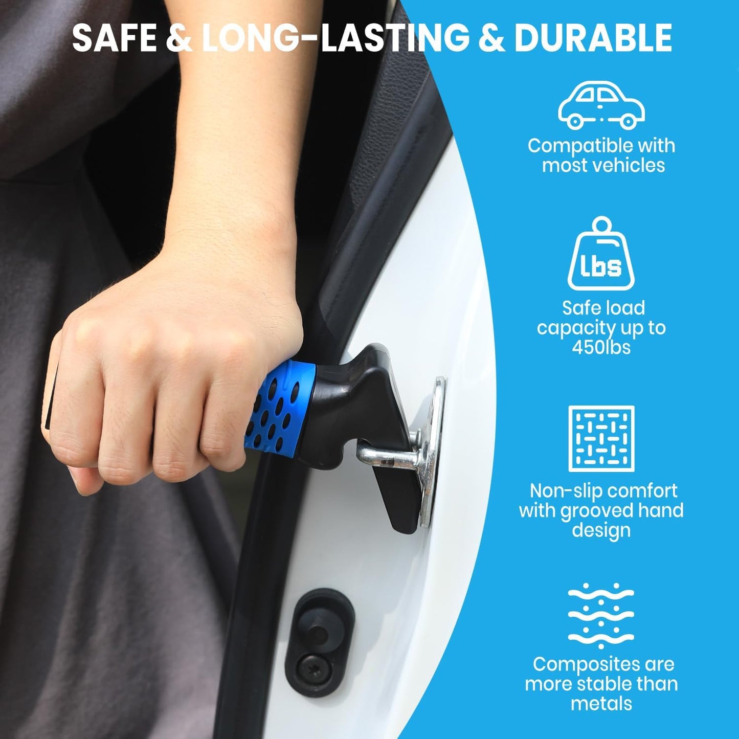 Car Door Handle for Elderly, Car Handle Assist Support, Portable Elderly Assistance Mobility Aids for Getting Out of Car, Auto Grab Cane Nylon Strap for Seniors and Handicapped, Blue