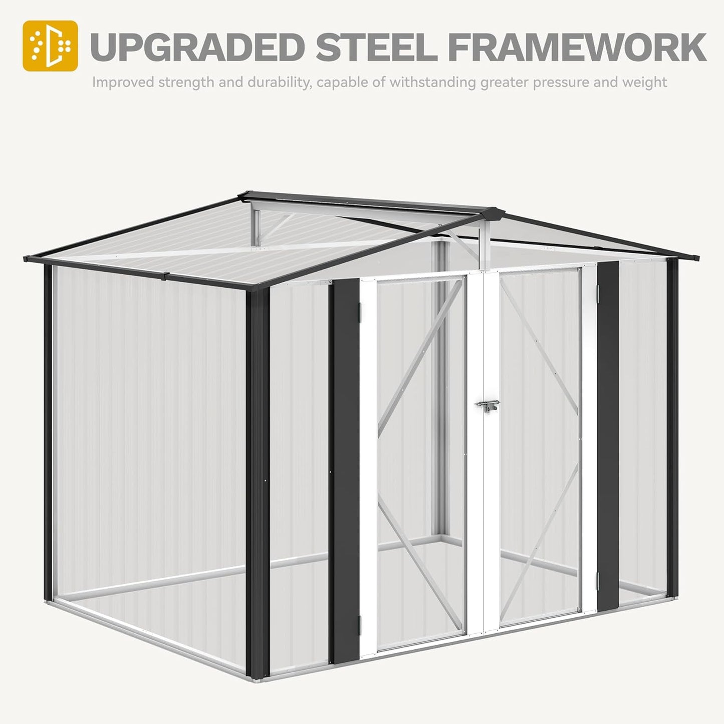 DWVO 8x6FT Outdoor Storage Shelter, Roomy Steel Tool Shed with Secure Entrances & Air Circulation for Patio, Lawn, and Backyard, Ideal for Storing Garden Gear, Lawn Tools, and Bikes, Dark Gray