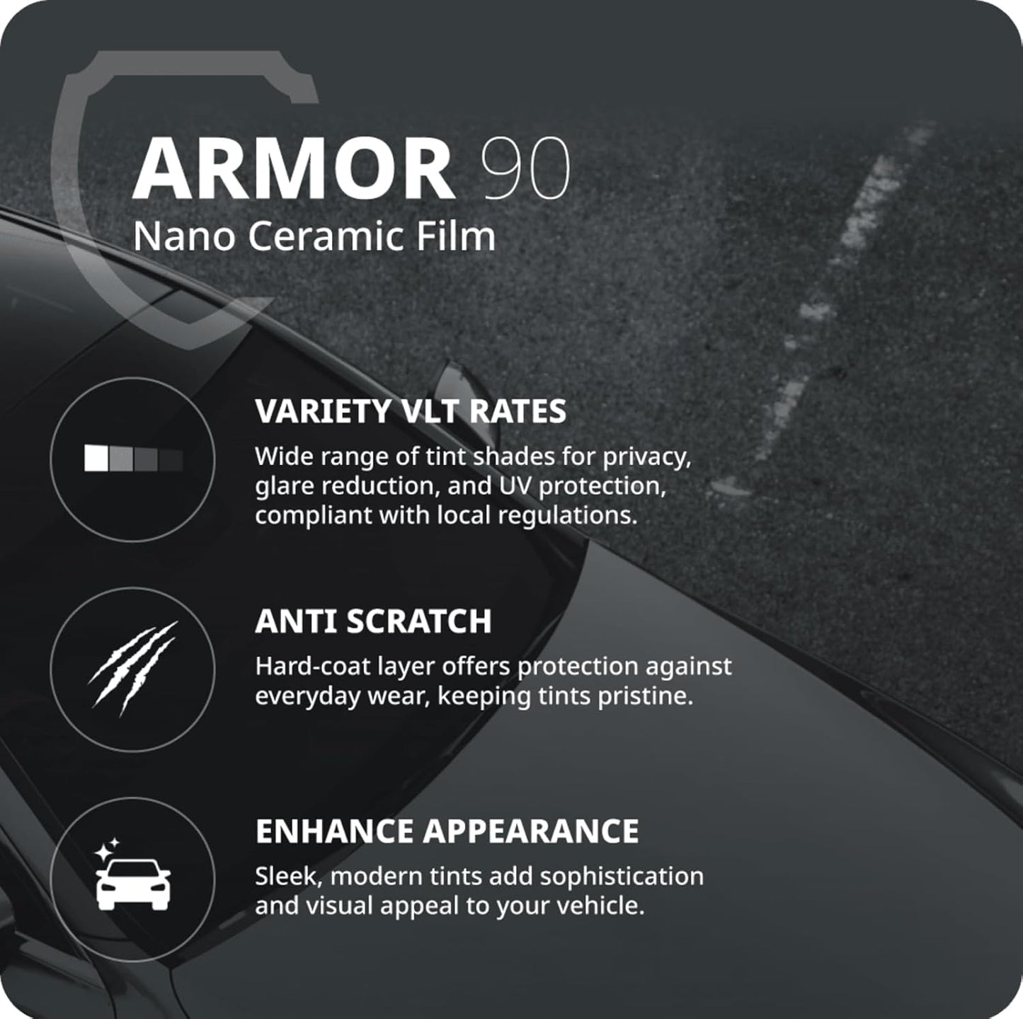 Nano Ceramic Window Tint Film for Cars and Building, Charcoal, 2 Ply Scratch Resistant, Heat Control, and UV 99%, IR 93% Rejection, 35% VLT, 60inx100ft