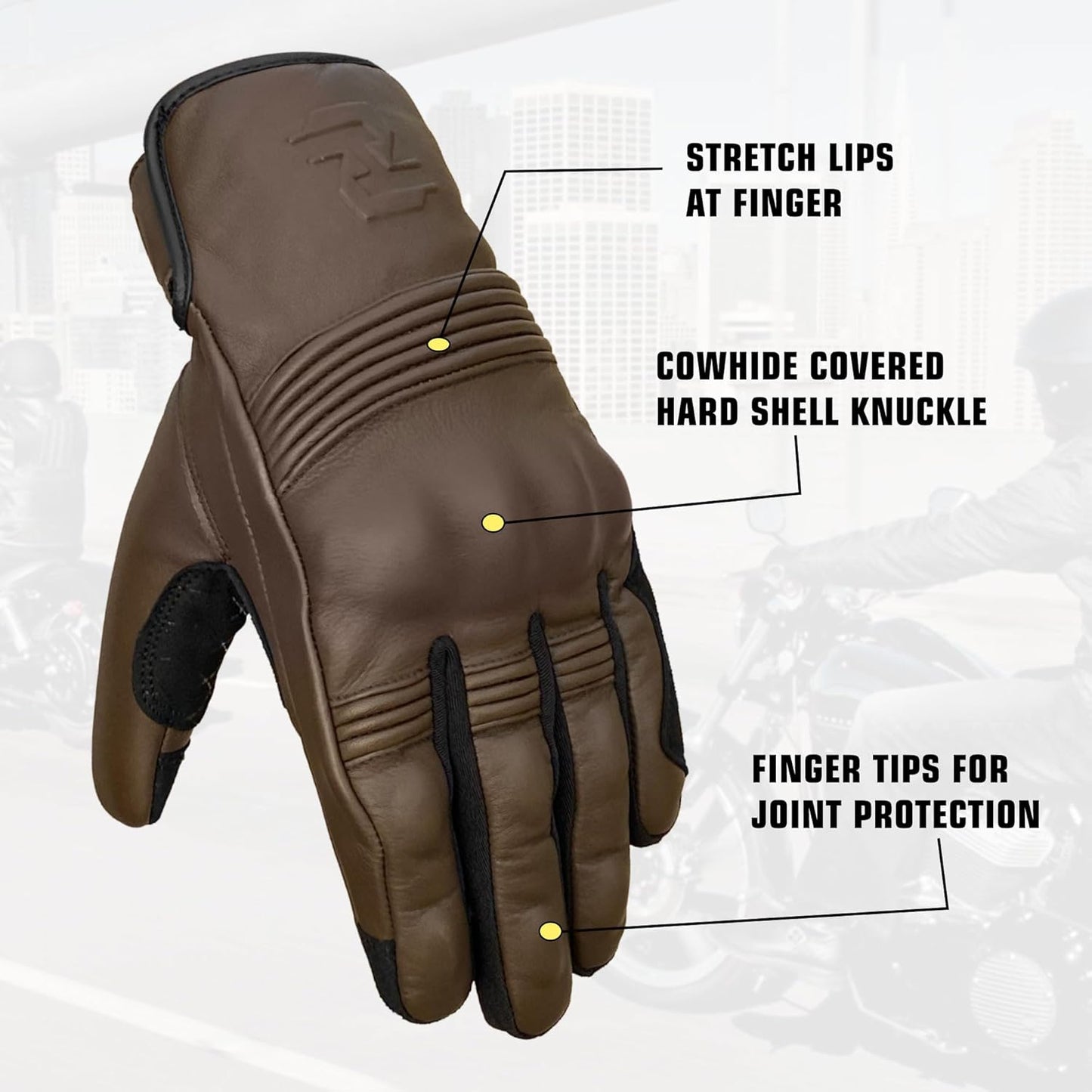 Leather Motorcycle Gloves for Men and Women | Touchscreen | Full Finger | Goatskin Leather Hard Knuckle Motorcycle Riding Gloves (Classic Brown, XX-Large)