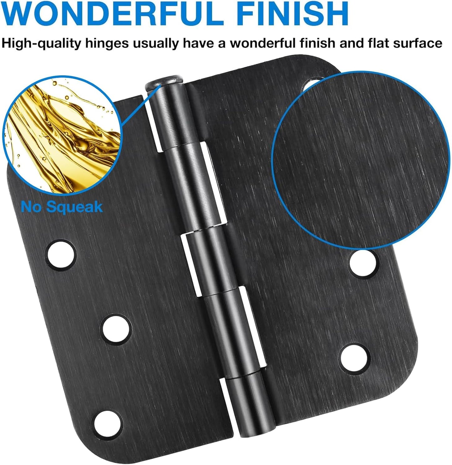 4 in x 4" Black Door Hinges 12 Pack Matte Black Door Hinges 4 Inch Exterior Interior Door Hinge for Doors,Standard,Stall,Back,Heavy Duty Hollow Core,Front Door Hardware Black 5/8" Radius Round Hinge