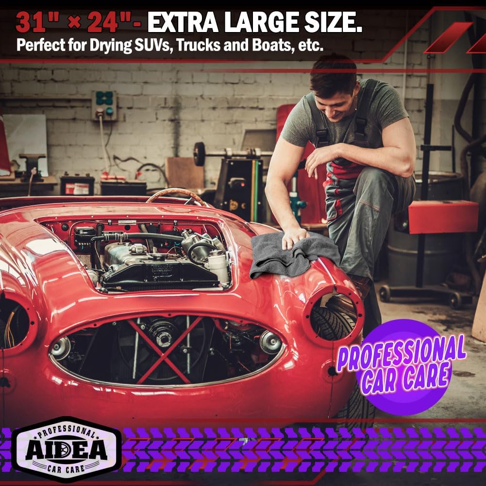 AIDEA Microfiber Towels for Cars-4PK, Large Professional Car Drying Towel, Scratch-Free & Absorbent Drying Towel for Cars, SUVs, RVs, Trucks, and Boats, 24inx 31in, Grey