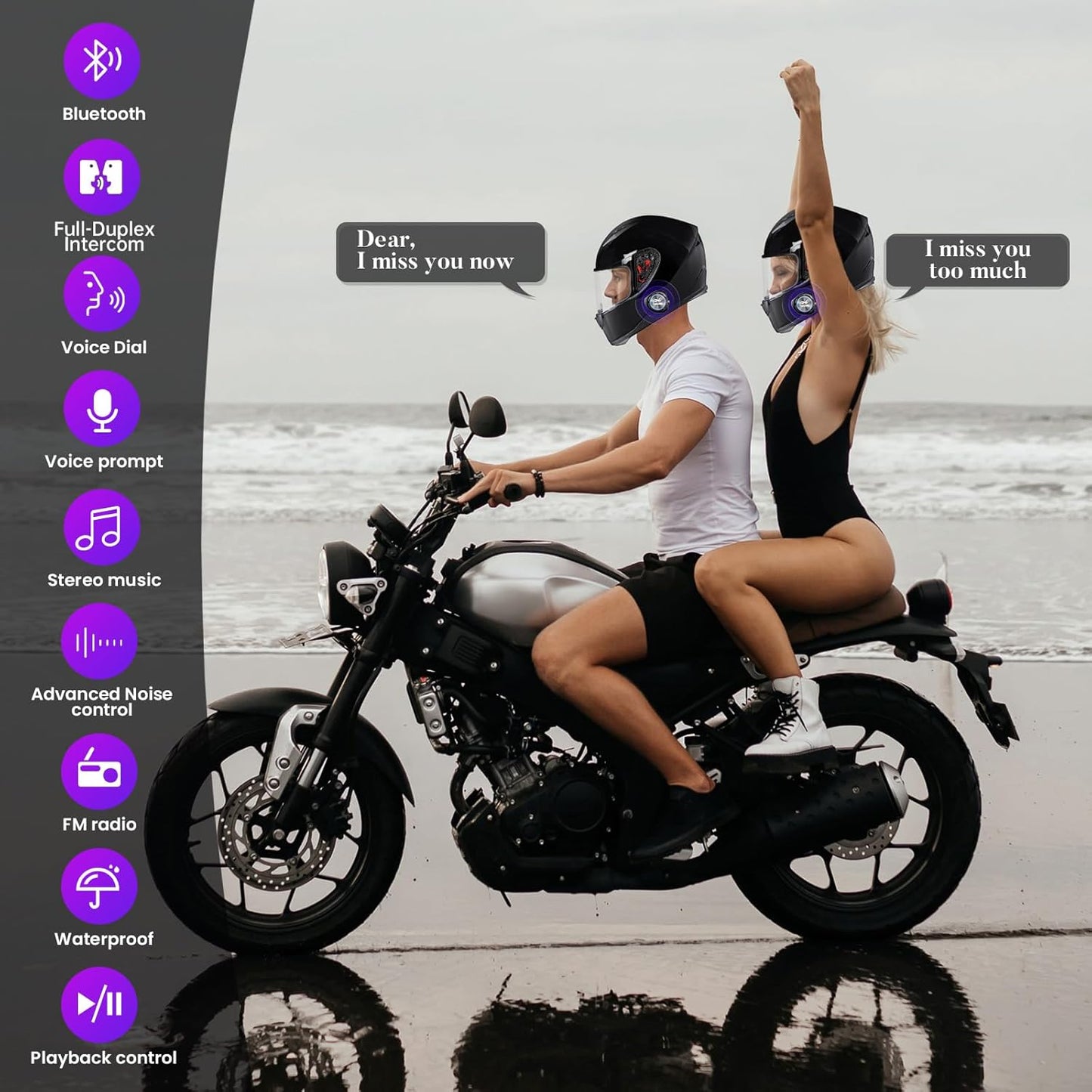 Y3 Helmet Bluetooth Intercom Headset (More Suitable for Couples), Auto Answer Phone, Music, Intercom, Active Noise Cancellation, Waterproof (2 Pack)