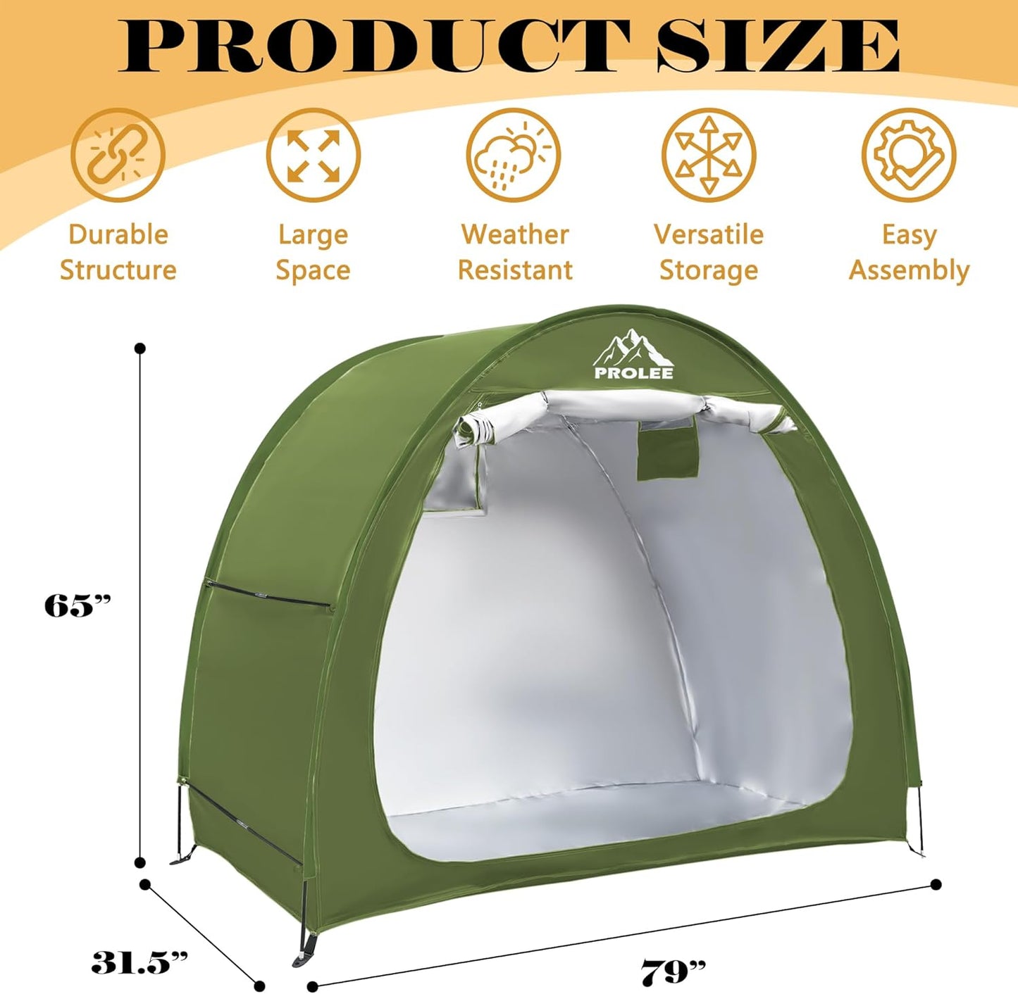 Prolee Bike Shed 6.6FT Waterproof 210D Oxford Fabric, Bike Storage with Window Design for Outdoor Storage, Bike Storage Tent for 2-3 Bikes, Outdoor Storage Waterproof