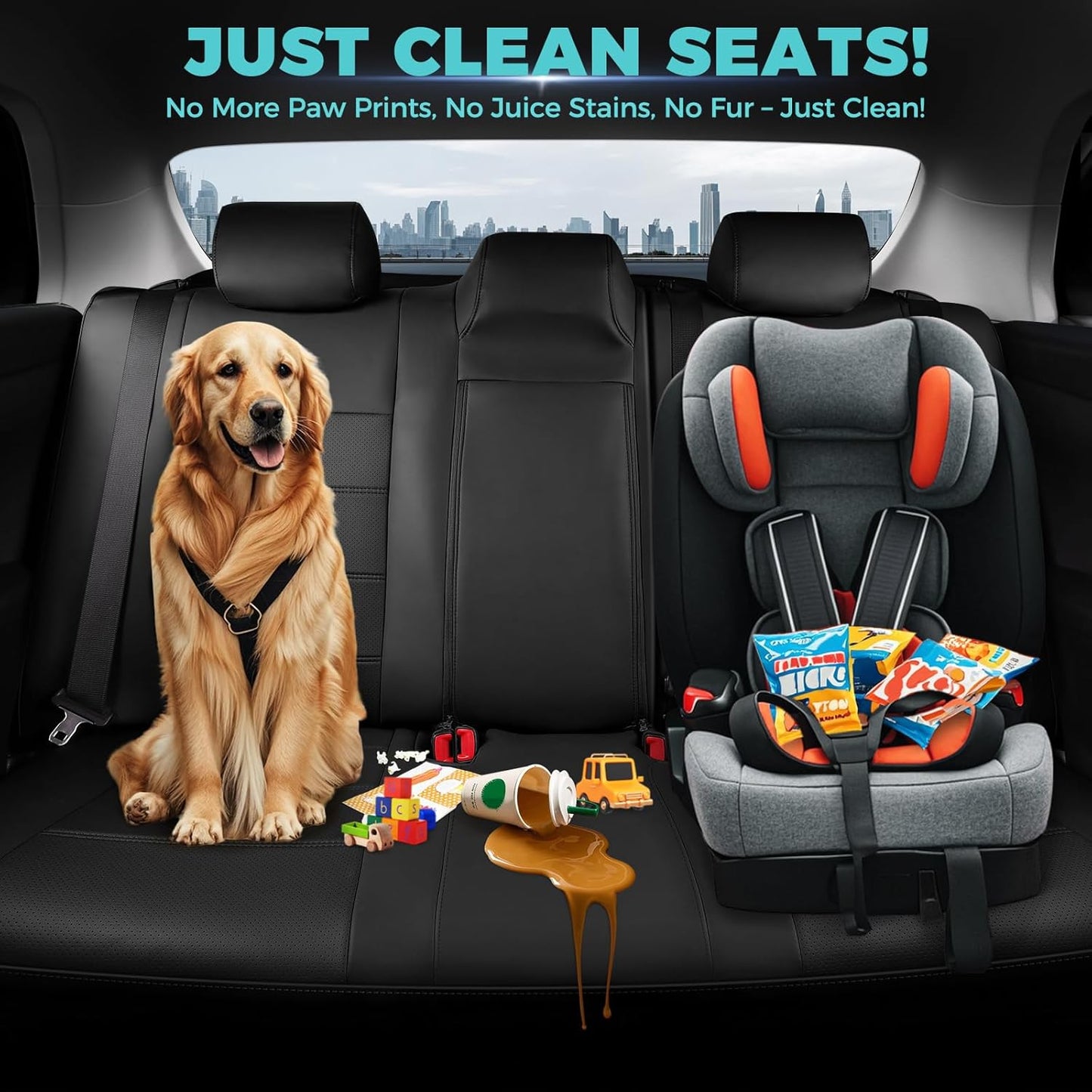 for Toyota Camry Seat Covers L LE XLE 2012 2013 2014 2015 2016 2017 - Custom Fit Car Seat Covers Full Set, Waterproof Breathable Luxury Leather Seat Covers for Cars, Black Not for Hybrid