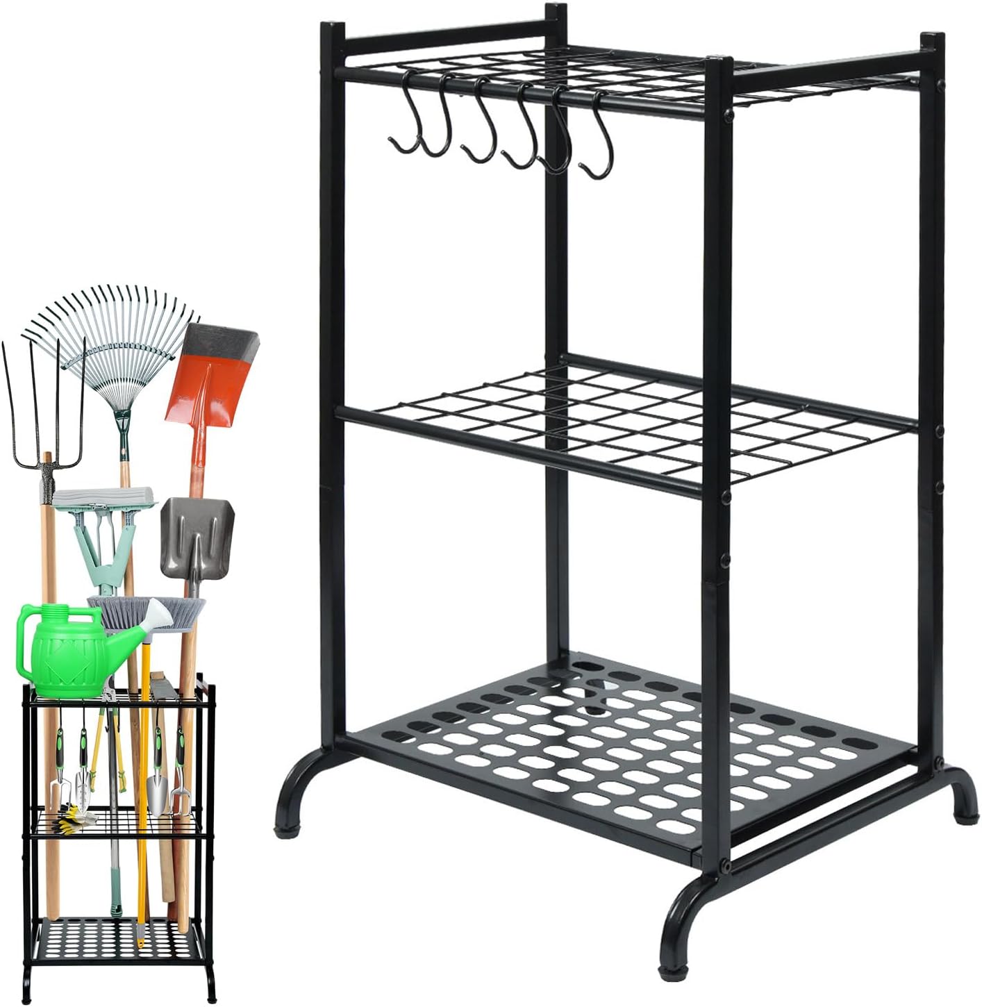 Garden Tool Organizer and Storage, Yard Tool Organizer for Garage Up to 41 Tools, 3-tire Yard Tool Holder Holding Long Handled Tools for Shed Garden Outdoor