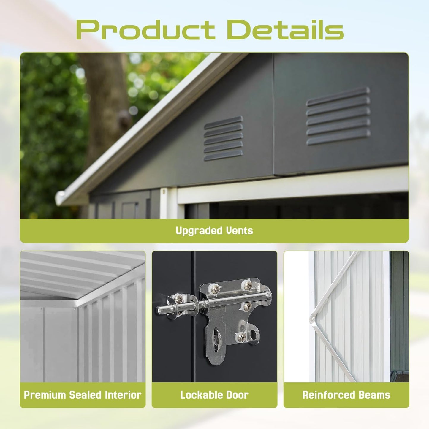 10' x 8' XL Outdoor Storage Shed, Sturdy Metal Building w/Lockable Doors for Garden, Backyard, Poolside and Lawn, Green