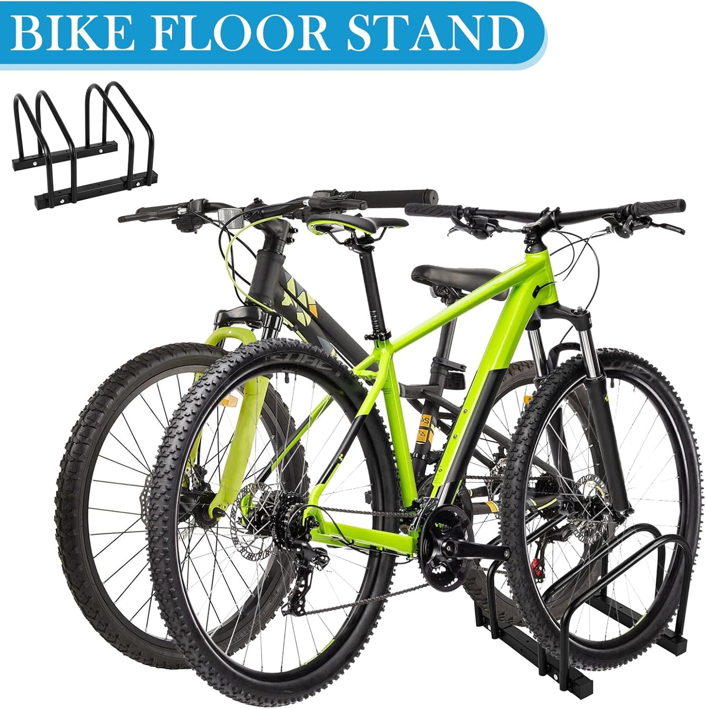 iCool Bikes Floor Bike Stand for 2 Bike, Bike Parking Rack Garage Bike Storage Indoor/Outdoor Stand, Max. Tire Width 2.15"