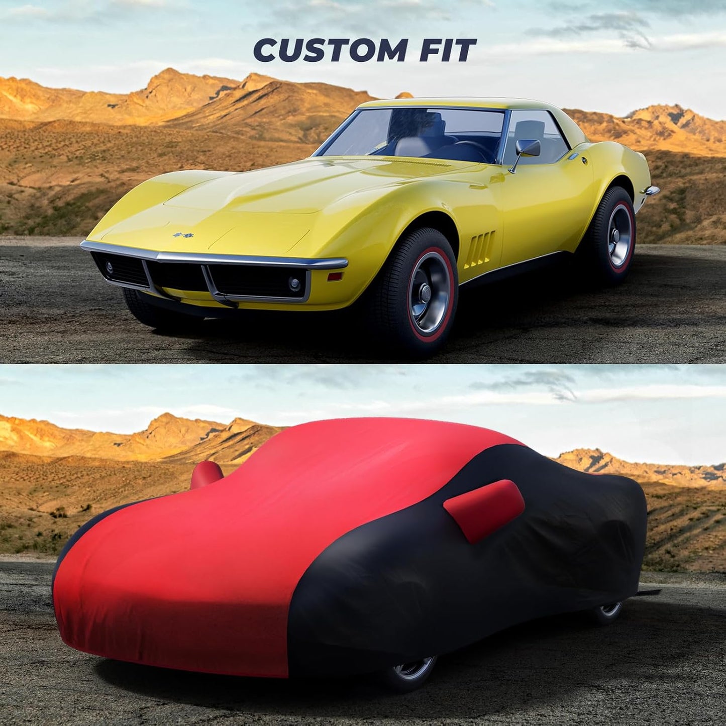 KAKIT Waterproof Car Cover Custom Fit for 1968-1982 C3 Stingray, UV Resistant Fade-Proof Cover for Chevy Corvette, Indoor & Outdoor Use (Red & Black Combo)