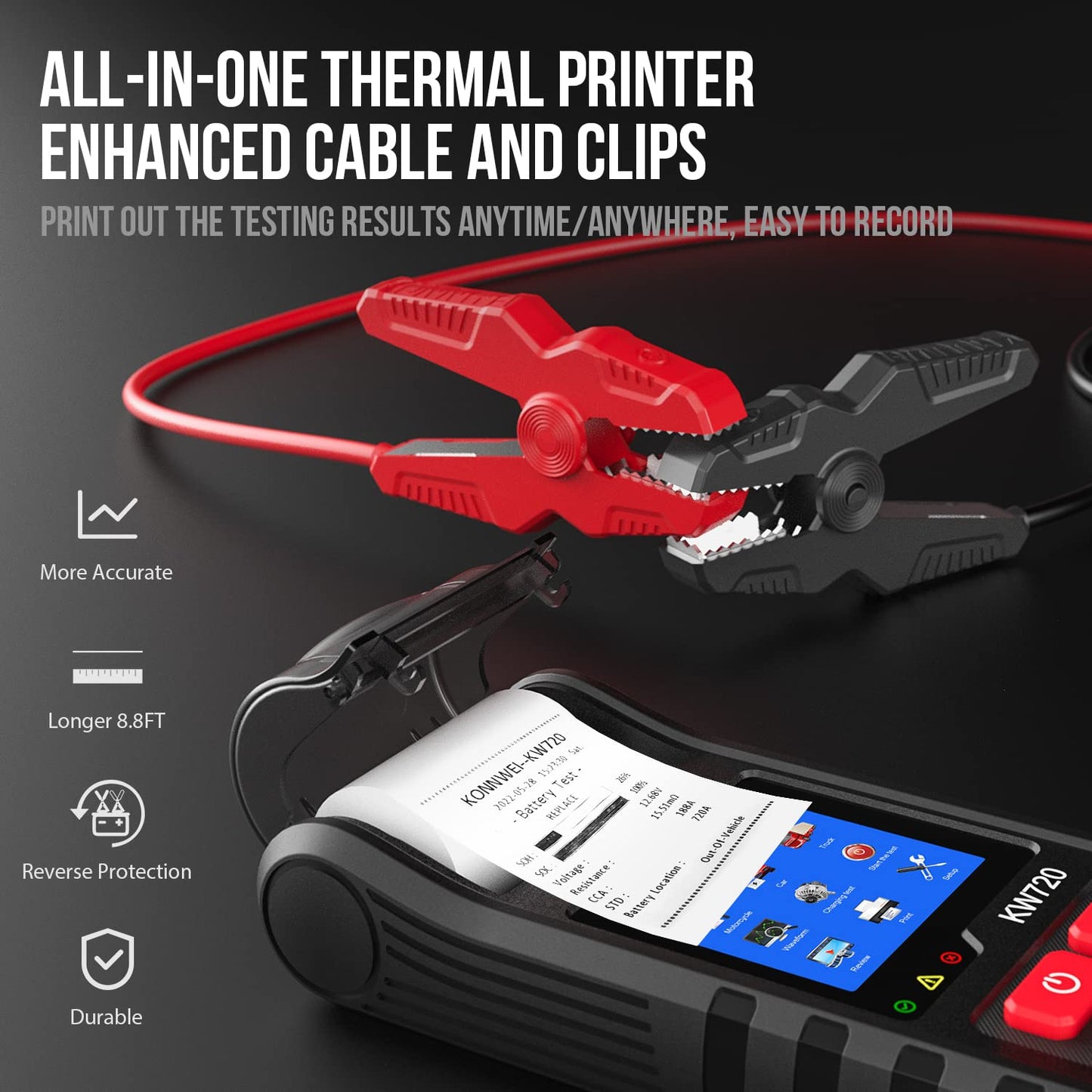 KONNWEI KW720 Car Battery Tester 6V 12V 24V W/Printer, Battery Load Tester Automotive 100-2000CCA Digital Auto Battery Analyzer Alternator Starter Tester for Car Truck Motorcycle(Paper Included)