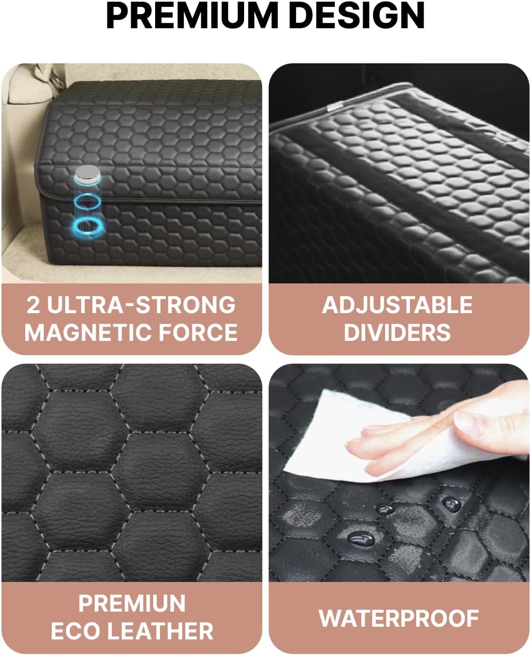 Trunk Organizer For Car - Collapsible Storage Bins - Keep Groceries, Sports Gear & Tools Secure On Road Trips - Best Gifts for Men - Heavy Duty Cargo Tote (Black 21.6)