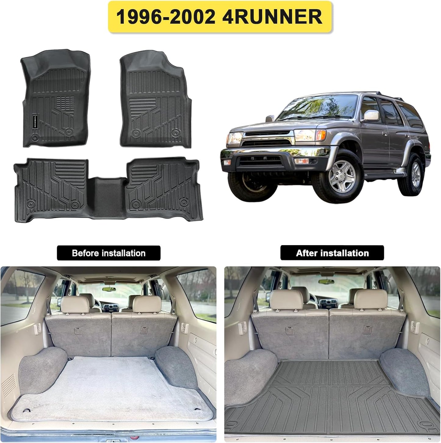 All-Weather Floor Mats for Toyota 4Runner (1996 1997 1998 1999 2000 2001 2002) - 3rd Gen 4Runner Customized Protection, Lasting Durability