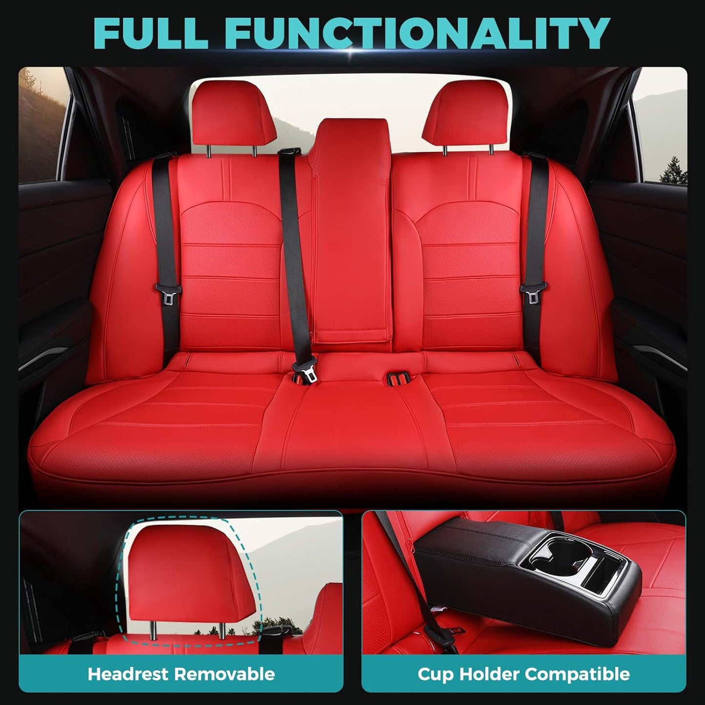 for Toyota Camry Seat Covers XLE XSE V6 2018 2019 2020 2021 2022 2023 2024 - Waterproof Breathable Leather Seat Covers for Cars, Custom Fit Car Seat Covers Full Set, Red Not for Hybrid
