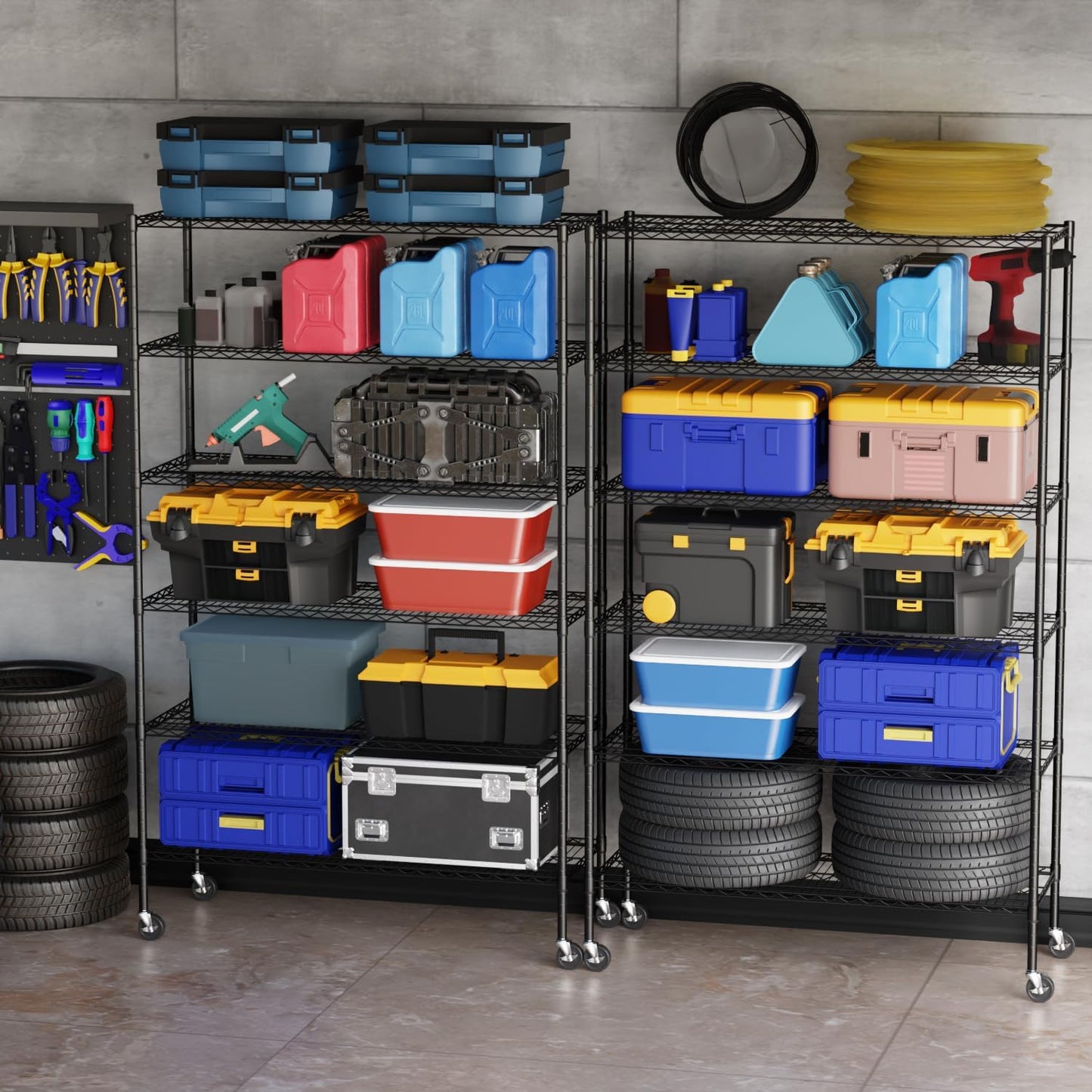 BestOffice 18x48x77 Storage Shelves Commercial Heavy Duty Metal Shelves Garage Organizer Wire Rack Shelving Storage Unit Shelf Adjustable Utility 6000 LBS Capacity,Black