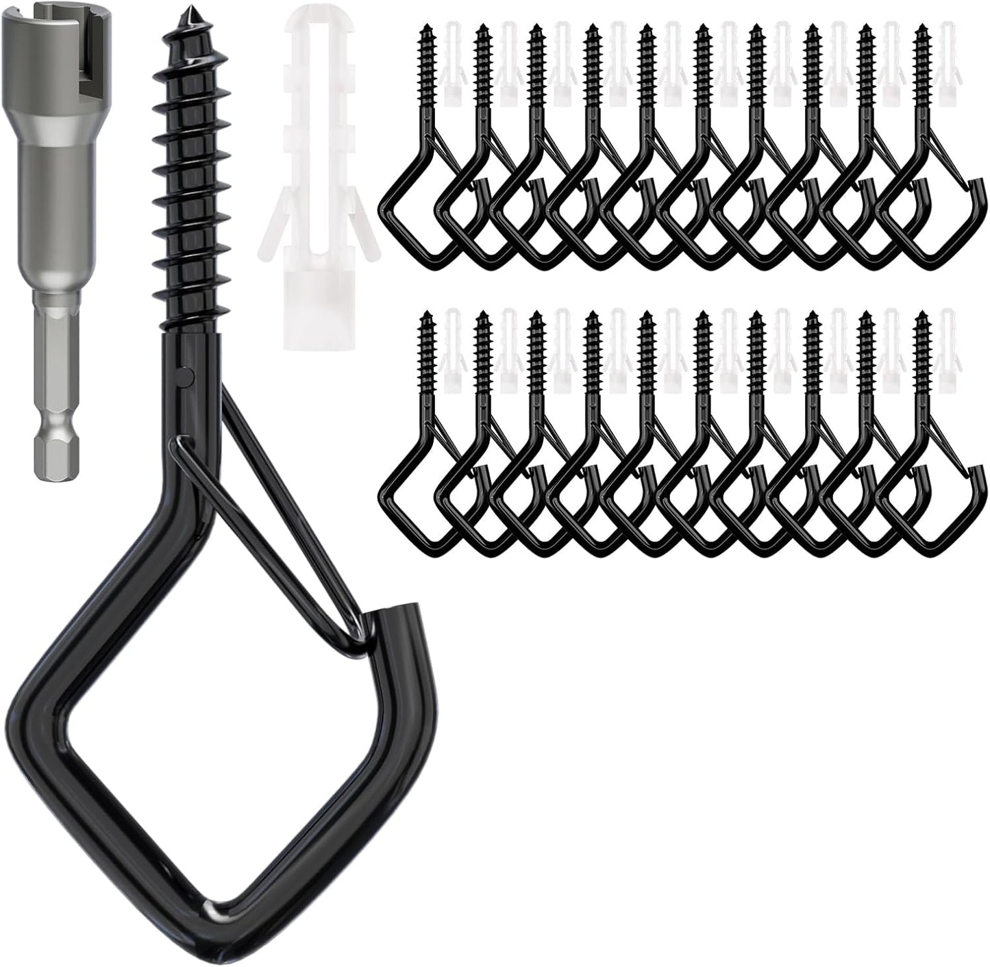 20 PCS Screw Hooks with Safety Buckle, Heavy Duty Ceiling Hooks for Hanging Outdoor String Lights, Plants, Wind Chimes, 2.36 inches, Black