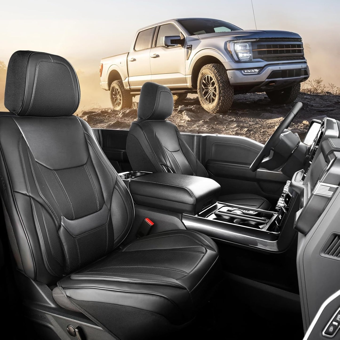 Coverland Custom Car Seat Covers Compatible with 2007-2013 Tundra Double Cab - Premium Leather Non-Slip Memory Foam Waterproof Cover Interior Protector Front Seat-Black [See Size Chart-Size A34]