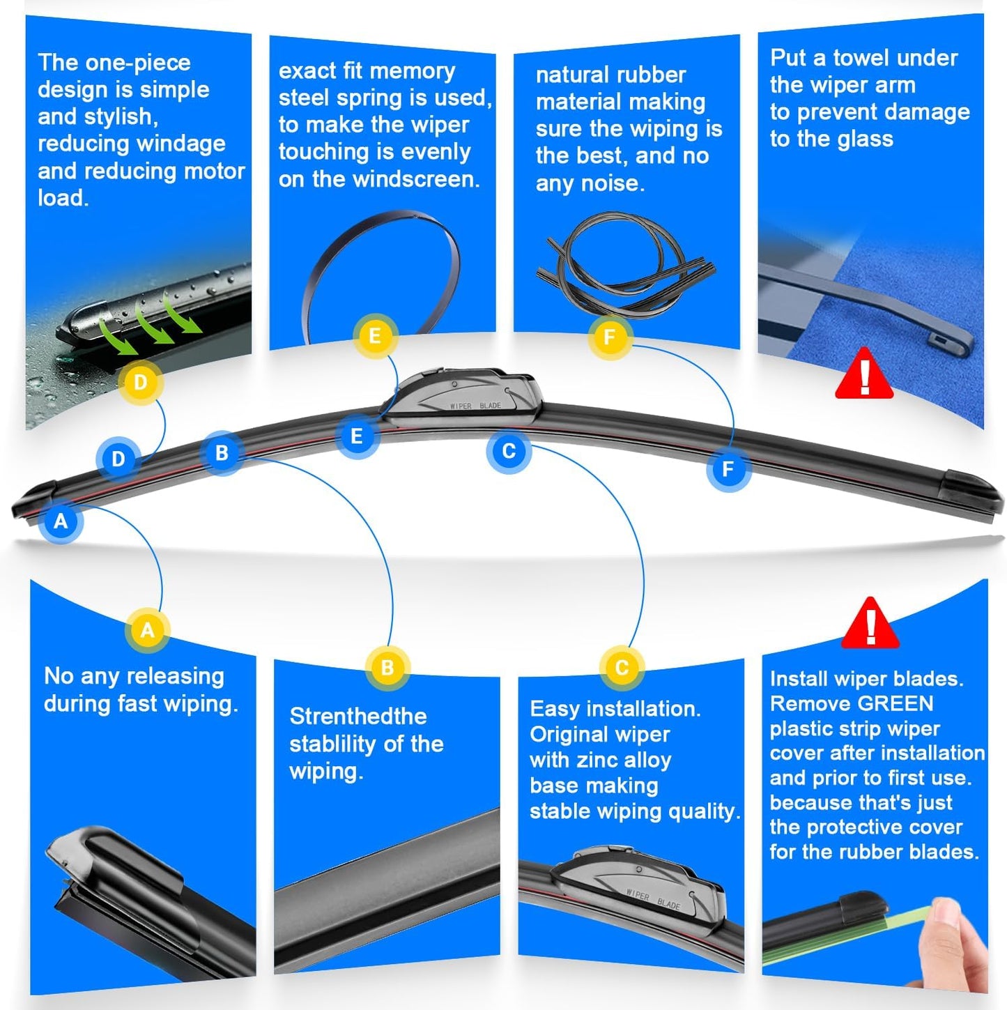 Windshield Wiper Blades Replacement for 2012-2019 Fiat 500 Original Factory Quality Front Rear Wipers Blade Set for My Car - 24" 14" 12" (Pack of 3)