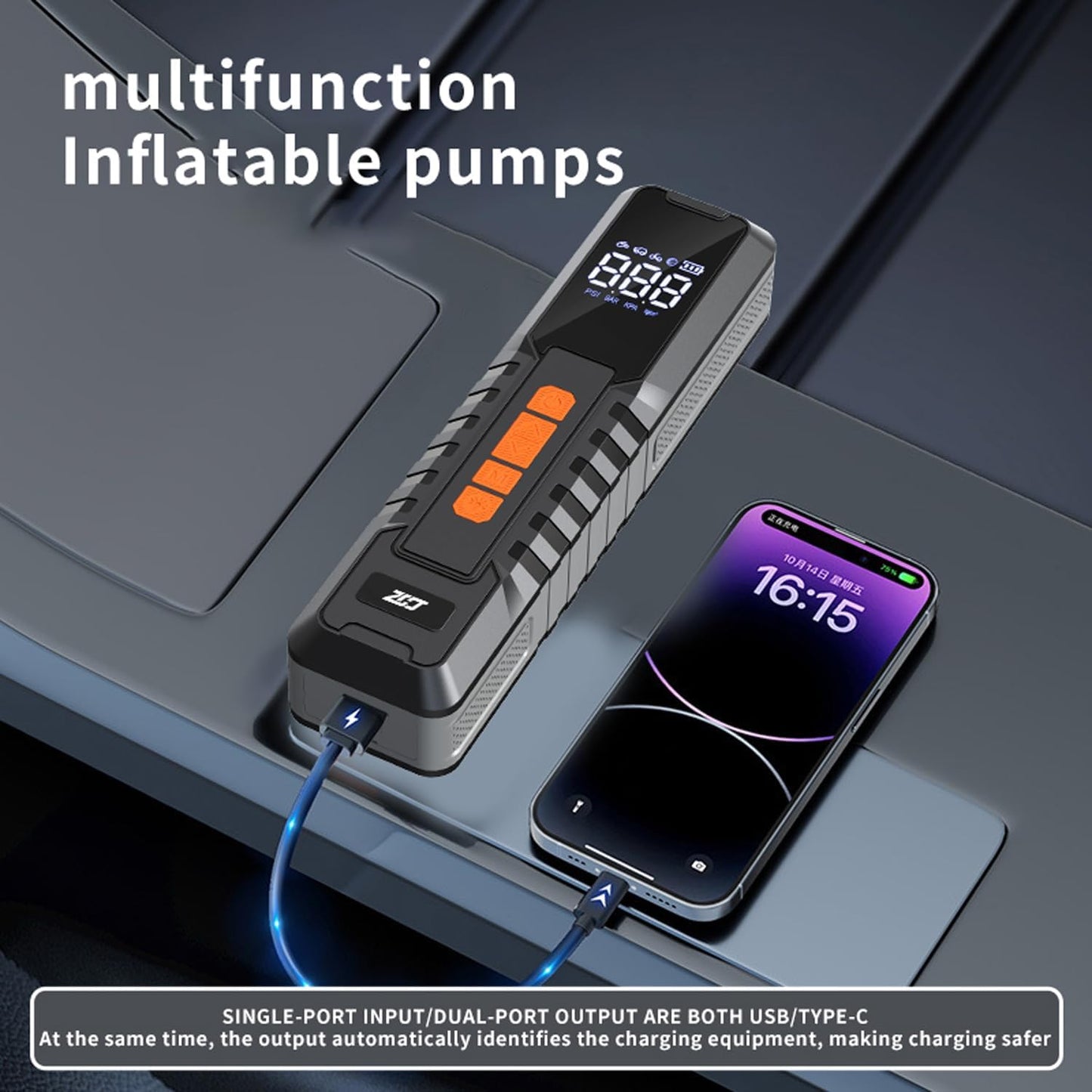 Tire Inflator Portable Air Compressor, 150 PSI Air Pump for Car Tires, 6000mAh Battery (P108-150PSI-LED)