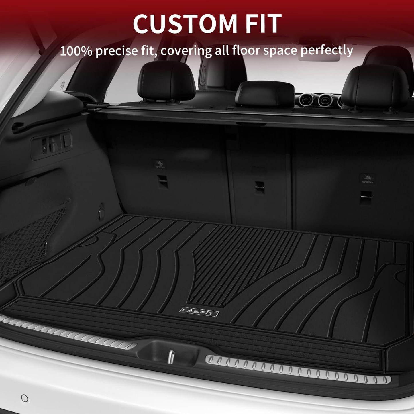 LASFIT Cargo Mat for Mercedes Benz GLC SUV 2025 2024 2023 300 / 300e / 43 AMG, All Weather TPE Custom Fit Mercedes Benz GLC SUV Trunk Mat Cargo Liner, Black