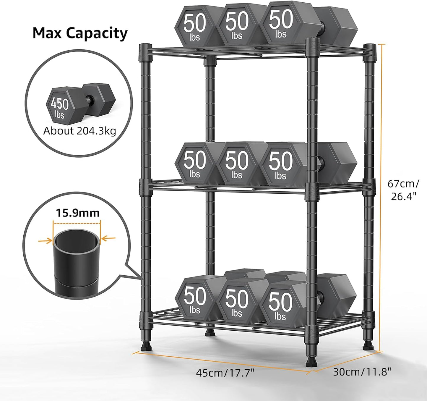 450 lbs Steel Storage Shelving 3-Tier Utility Shelving Unit Steel Organizer Wire Rack for Home,Kitchen,Office (11.8" D x 17.7" W x 26.3" H)