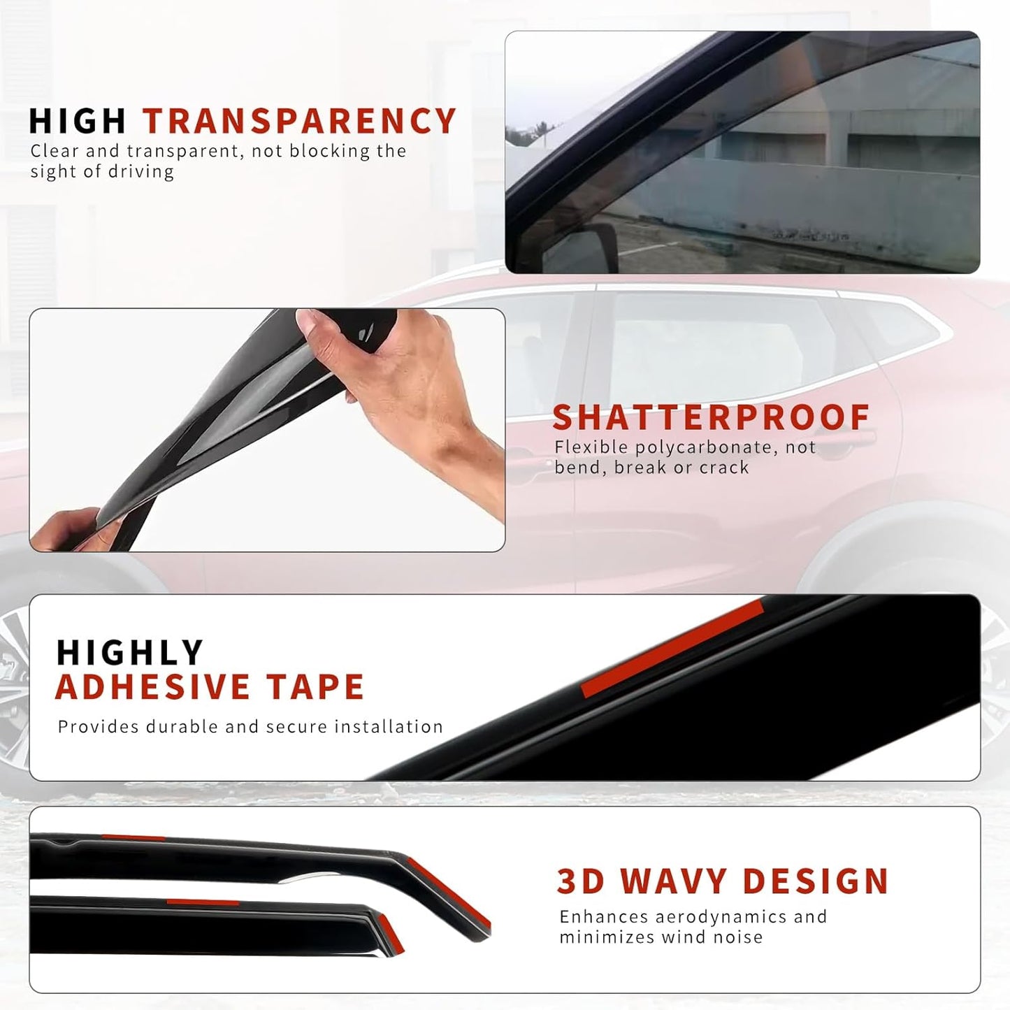 4PCS in Channel Rain Guards for 2014-2020 Nissan Rogue S SV SL, Durable Window Visors Wind Deflectors, Vent Shades Shield, 2014 2015 2016 2017 2018 2019 2020