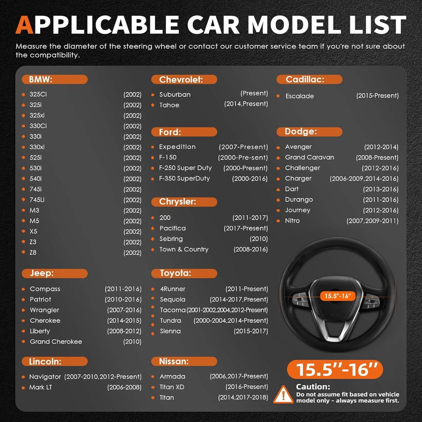 HOTOR Car Steering Wheel Cover - Universal Car Accessory for Diverse Cars, Leather Cover with Anti-Slip Lining, for Steering Wheel with a Diameter of 15.5"-16",Black