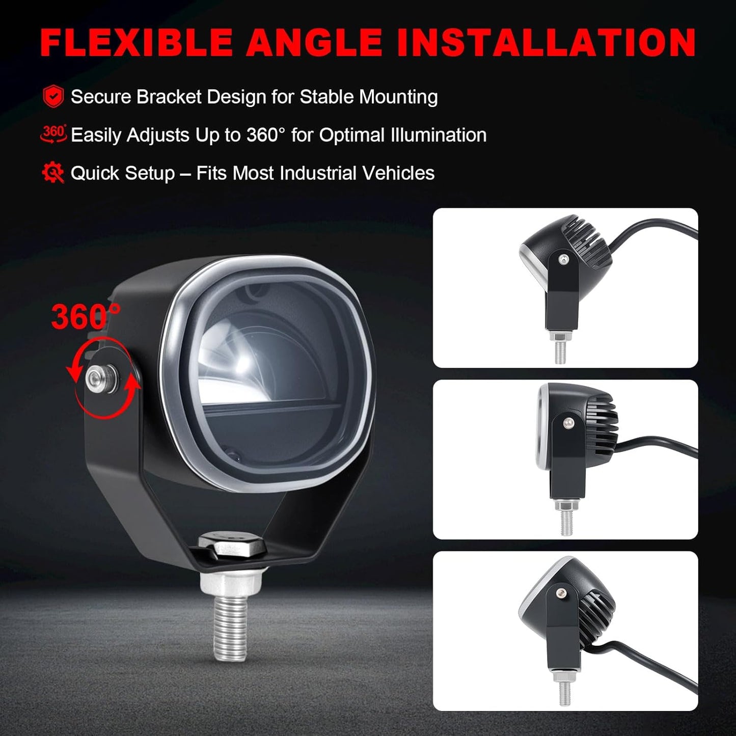 Forklift Arc Safety Light, LED Warning Lamp Red Line Projection, Aluminum Housing, Stainless Steel Bracket, for Industrial Truck, Lift Truck, AGV, Warehouse, Logistics