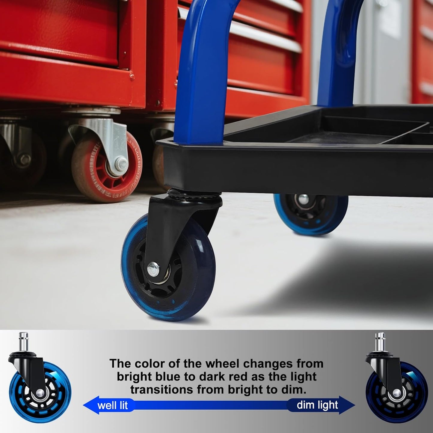 Rolling Stool with Blue Wheels,Heavy Duty Garage Work Mechanic Rolling Shop Stool with Backrest, Adjustable Height 360°Swivel Roller Mechanic Chair with 2 Tool Trays, 330 LBS Capacity